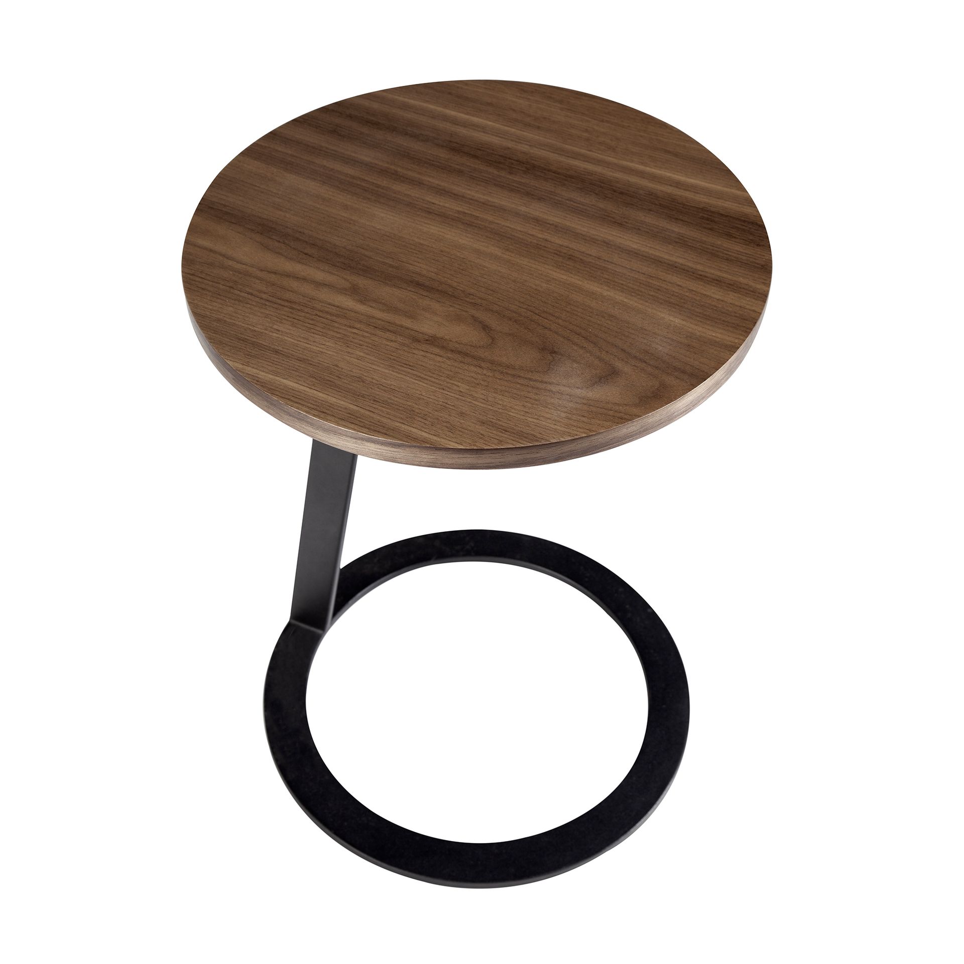 Round corner table walnut and black steel