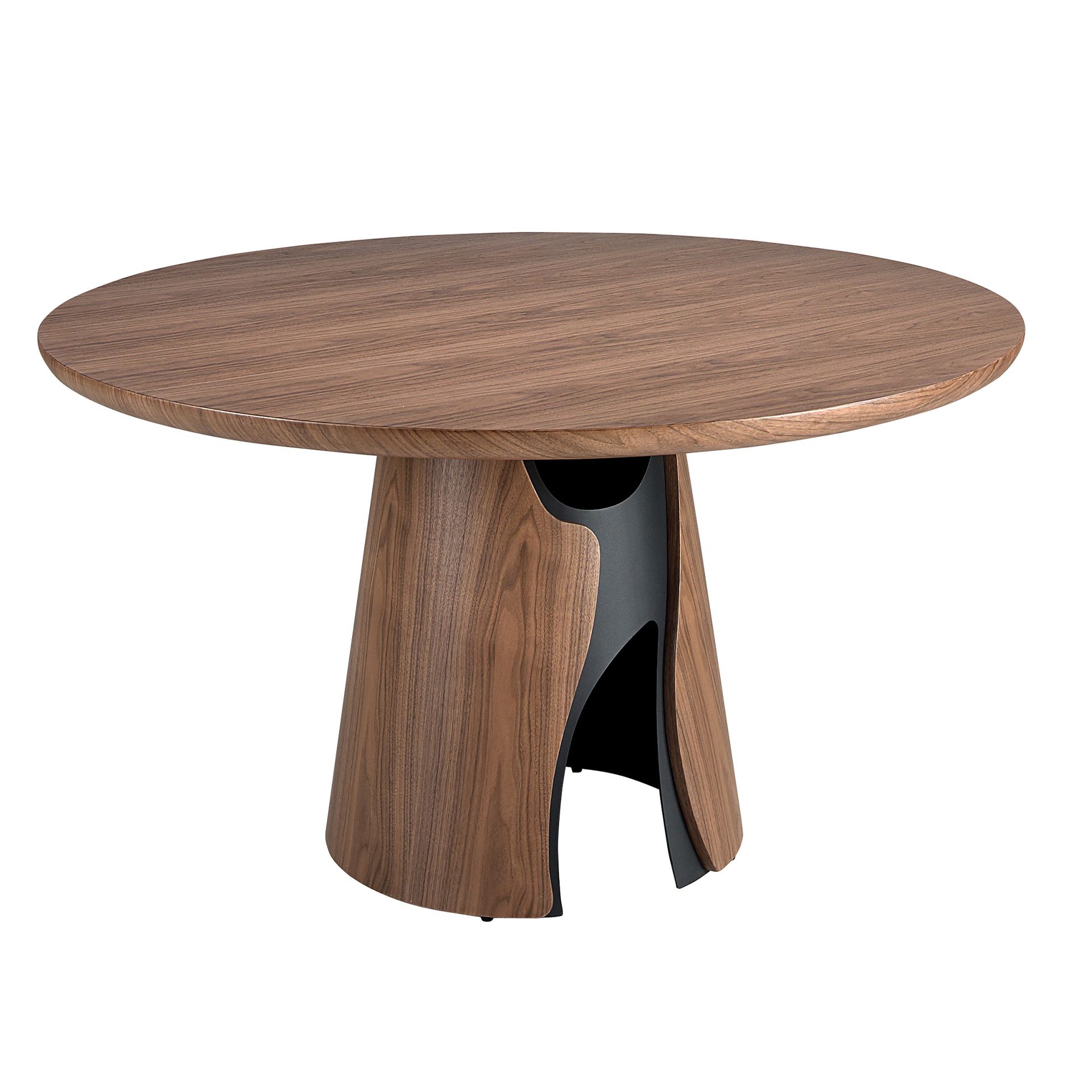 Round dining table in walnut and black epoxy steel
