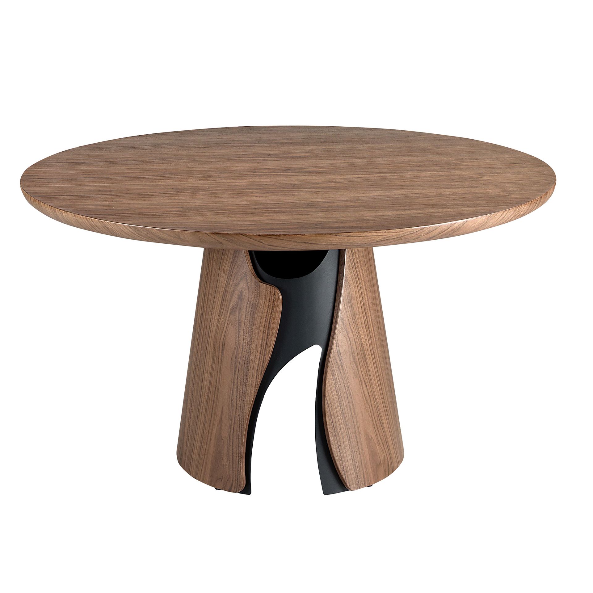 Round dining table in walnut and black epoxy steel