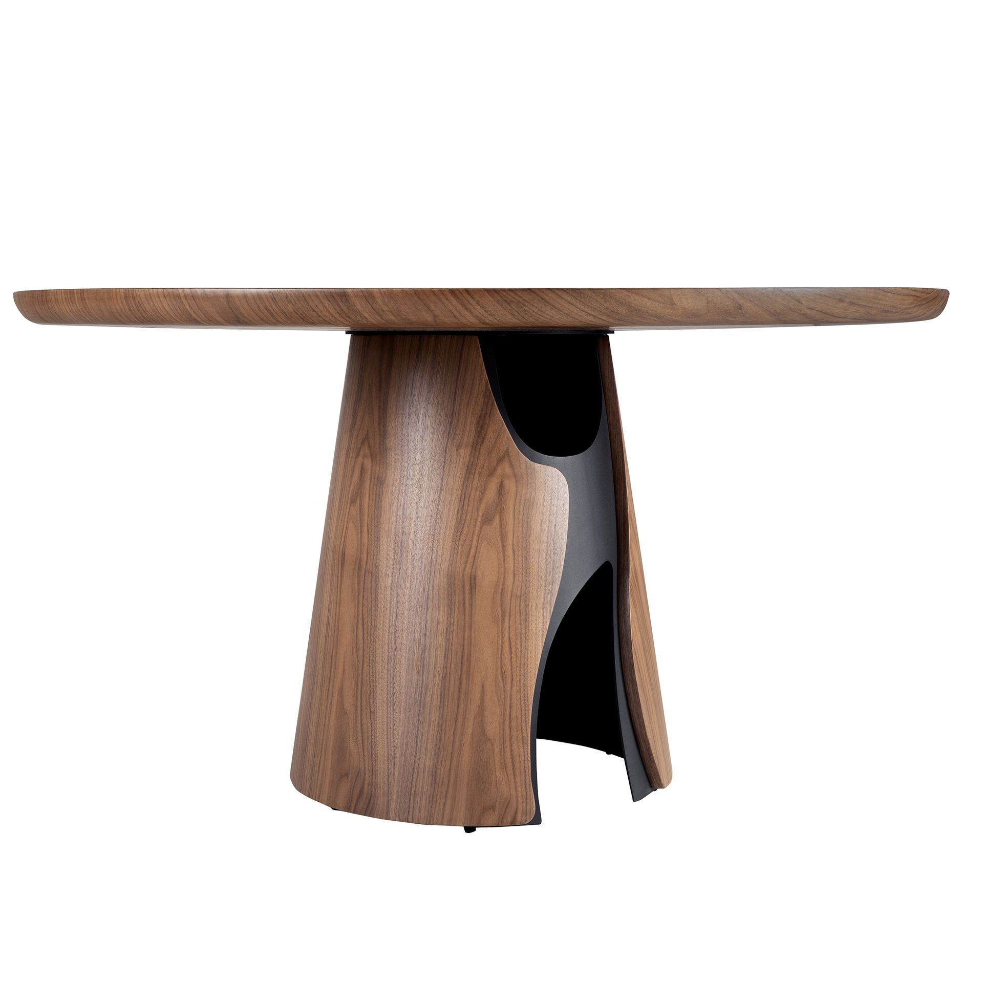 Round dining table in walnut and black epoxy steel