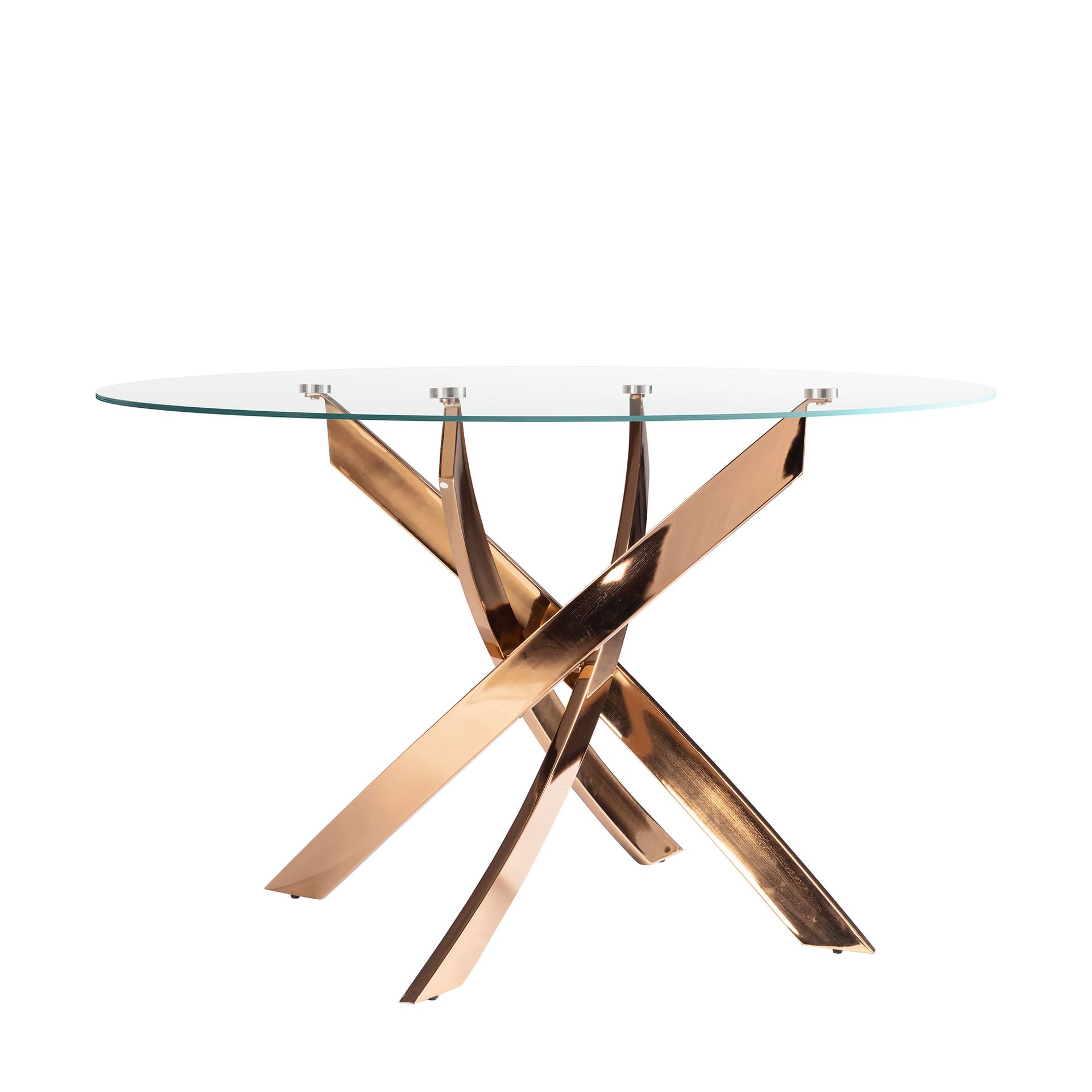 Round dining table tempered glass and pink steel