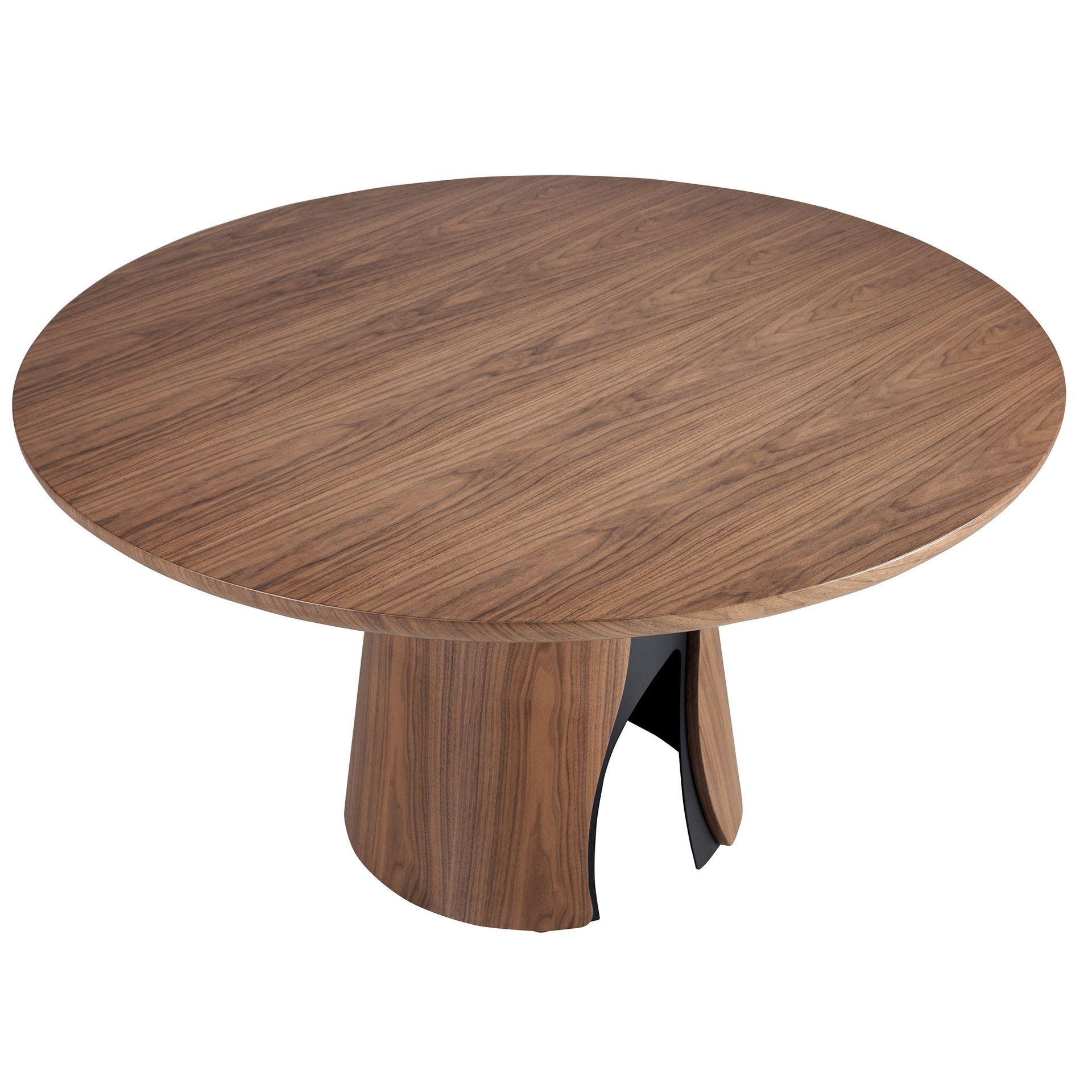Round dining table in walnut and black epoxy steel