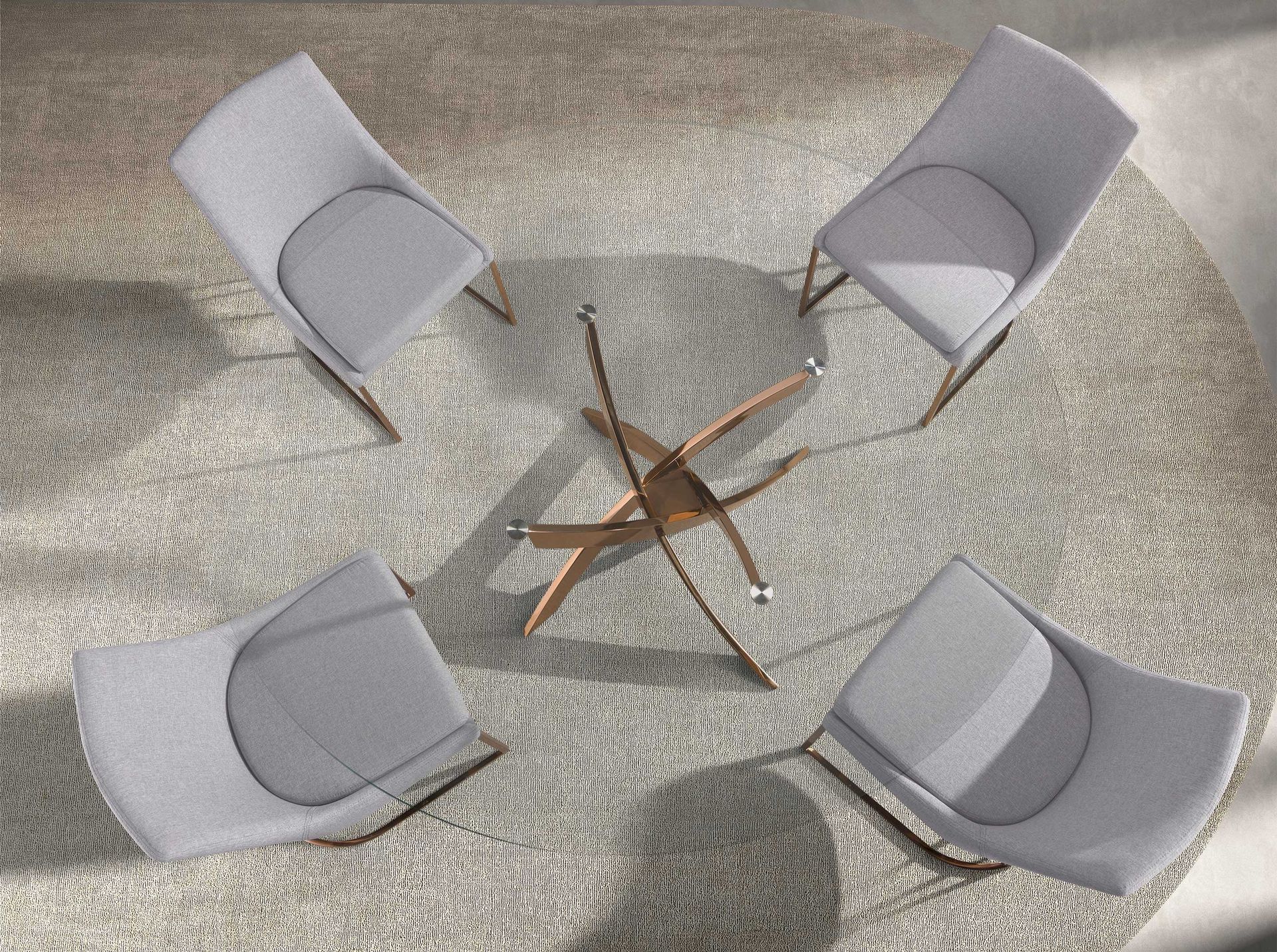 Round dining table tempered glass and pink steel
