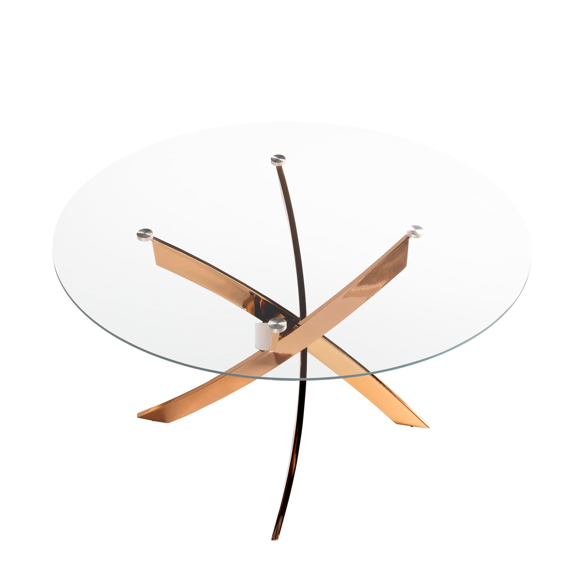 Round dining table tempered glass and pink steel