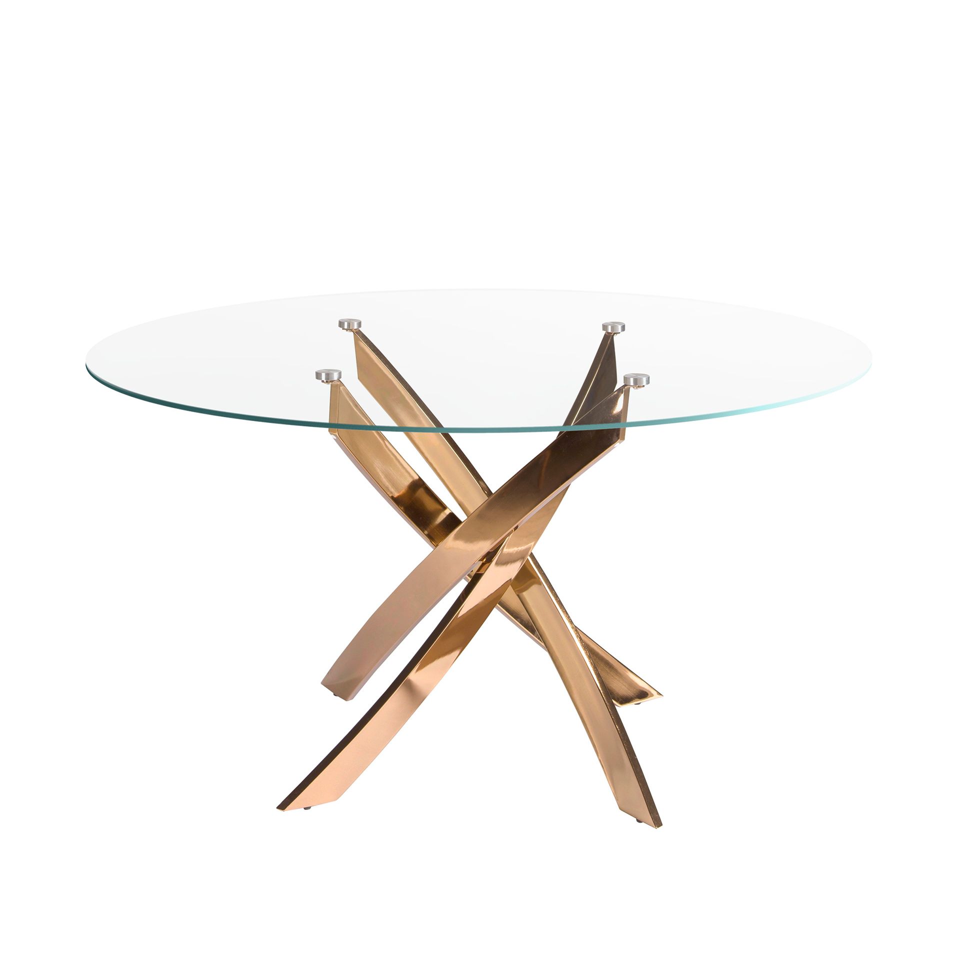 Round dining table tempered glass and pink steel