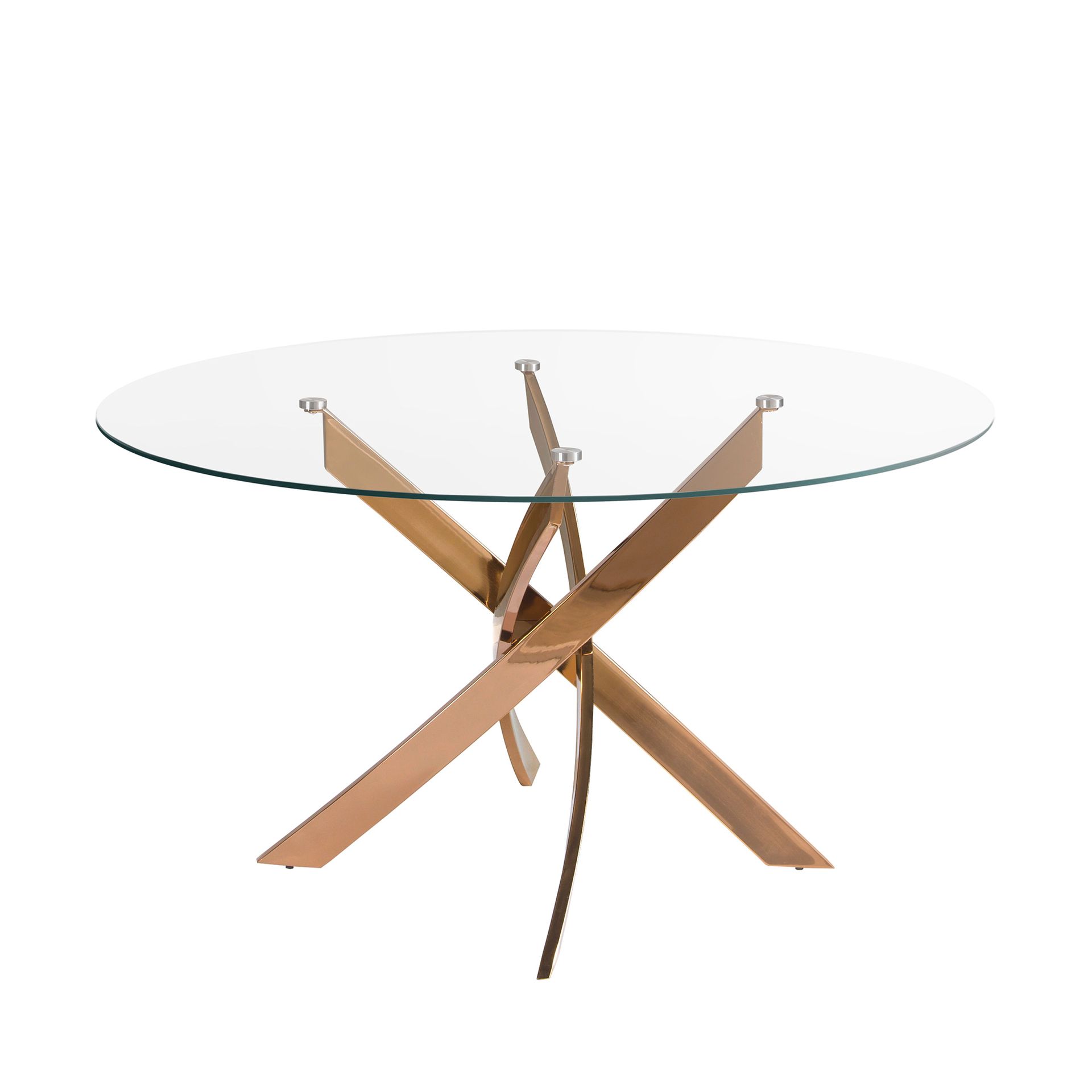 Round dining table tempered glass and pink steel