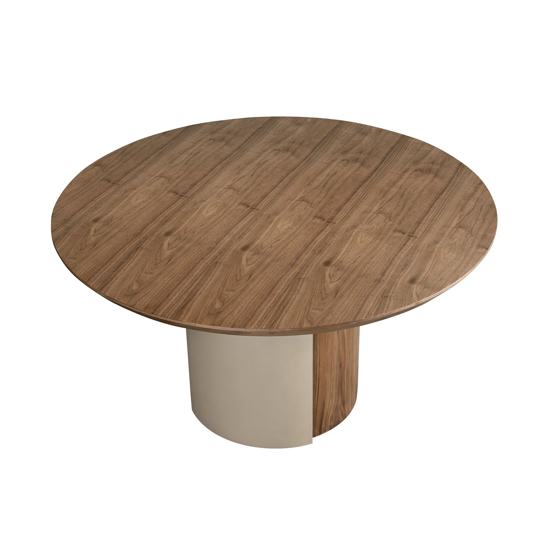 Round dining table walnut and metallic sand steel