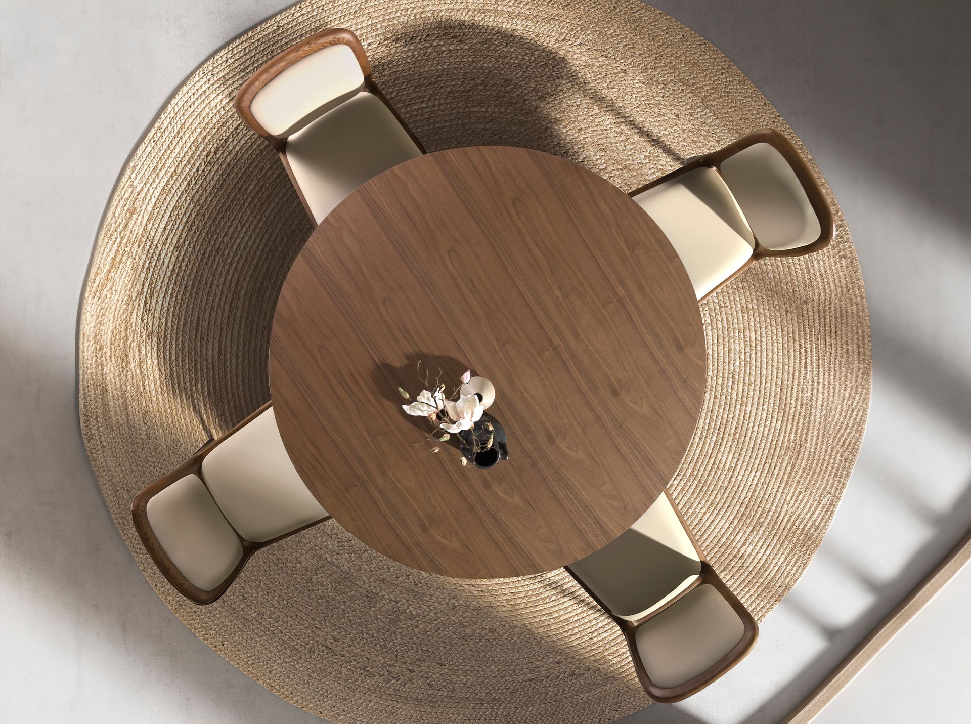Round dining table walnut and metallic sand steel