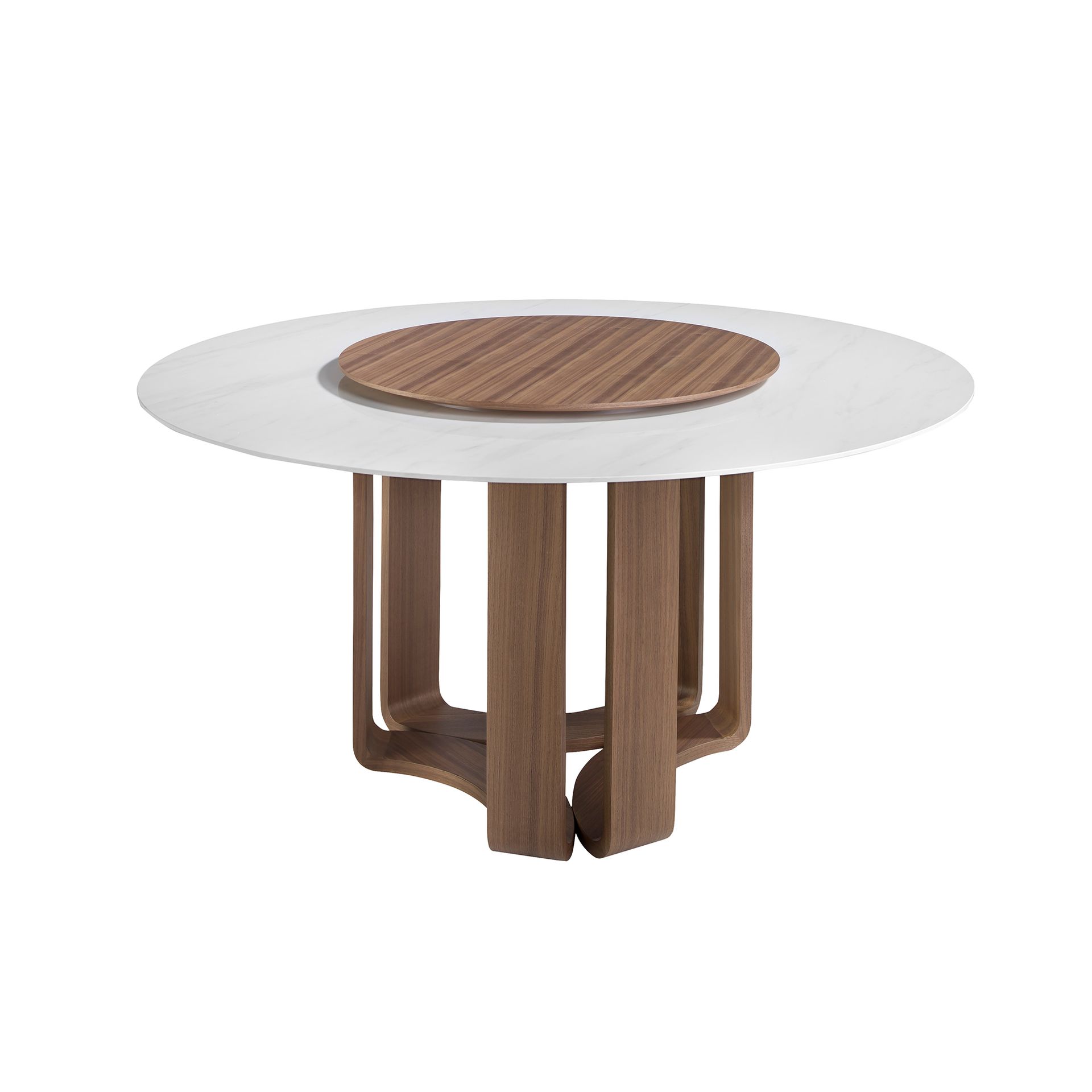 Round porcelain marble and walnut dining table