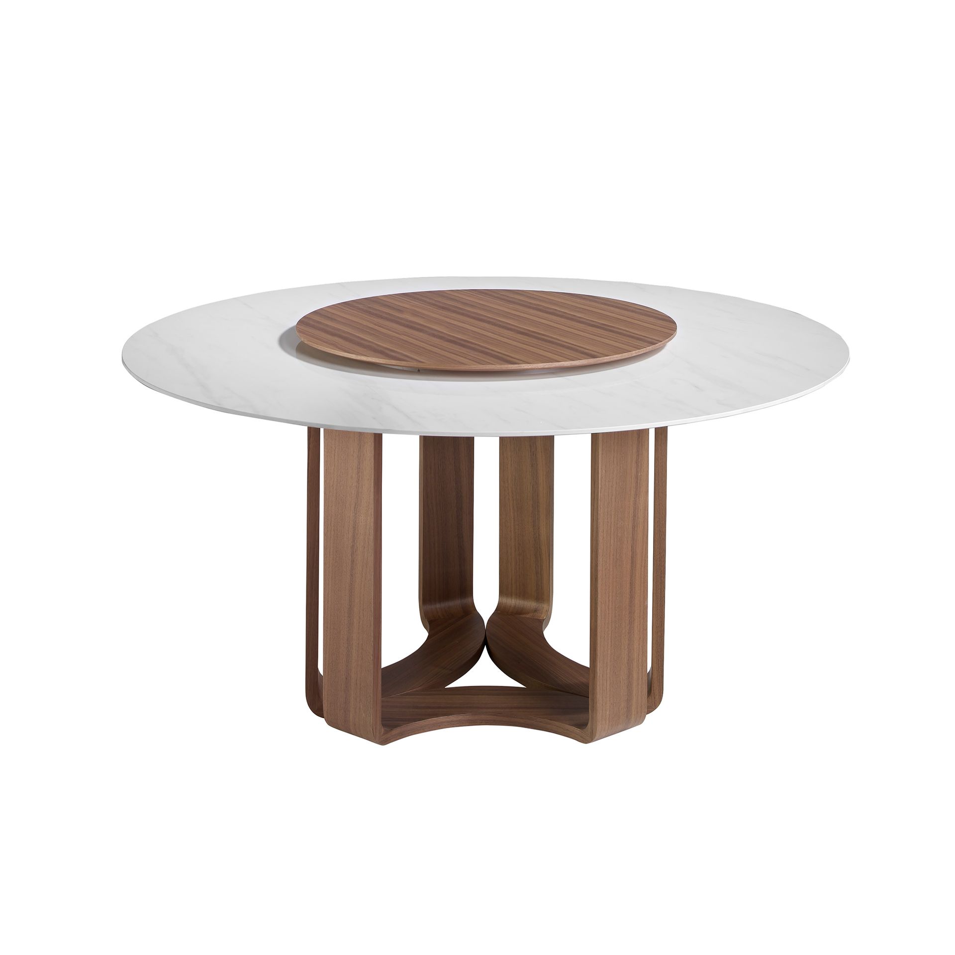 Round porcelain marble and walnut dining table