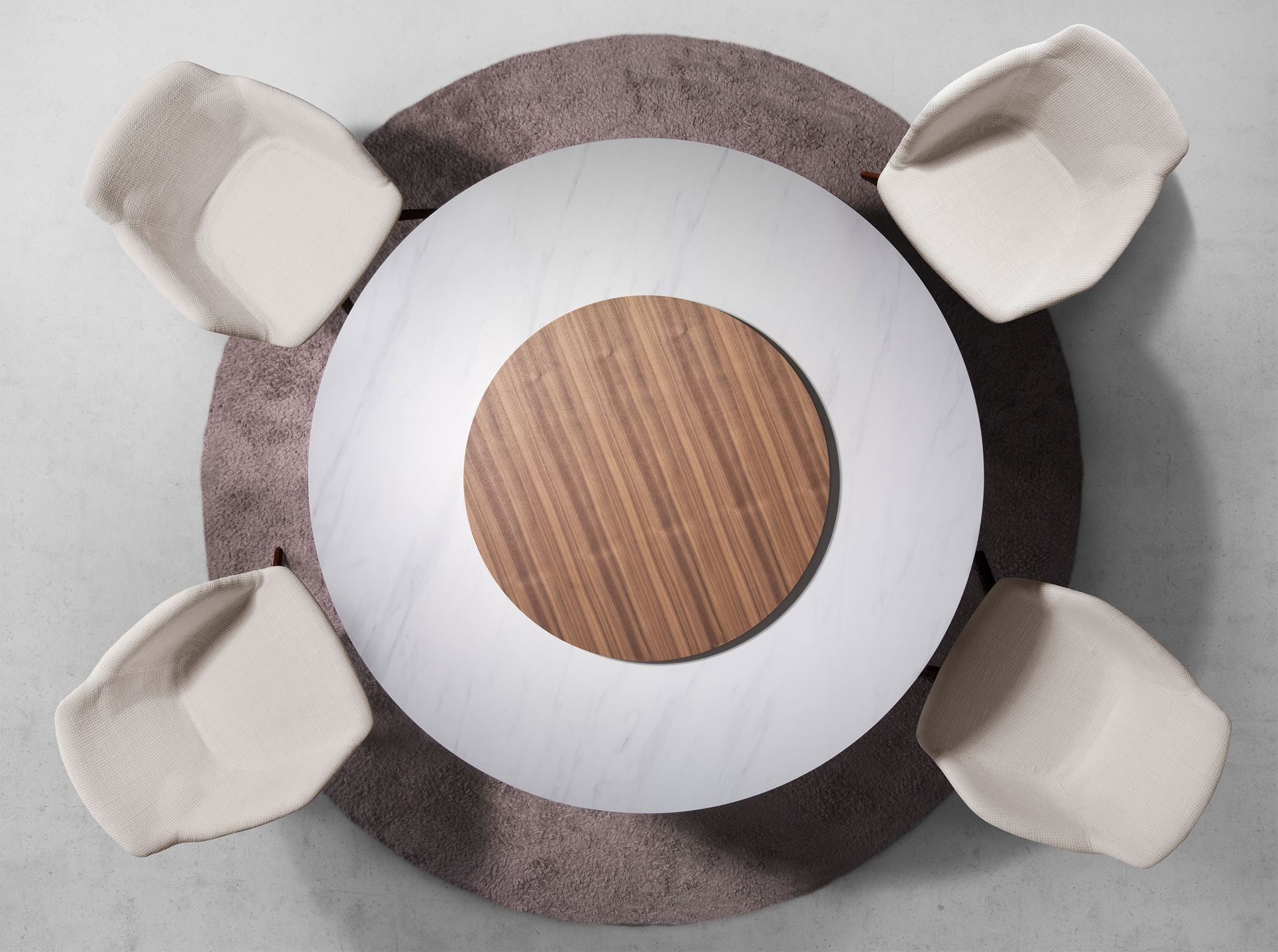 Round porcelain marble and walnut dining table