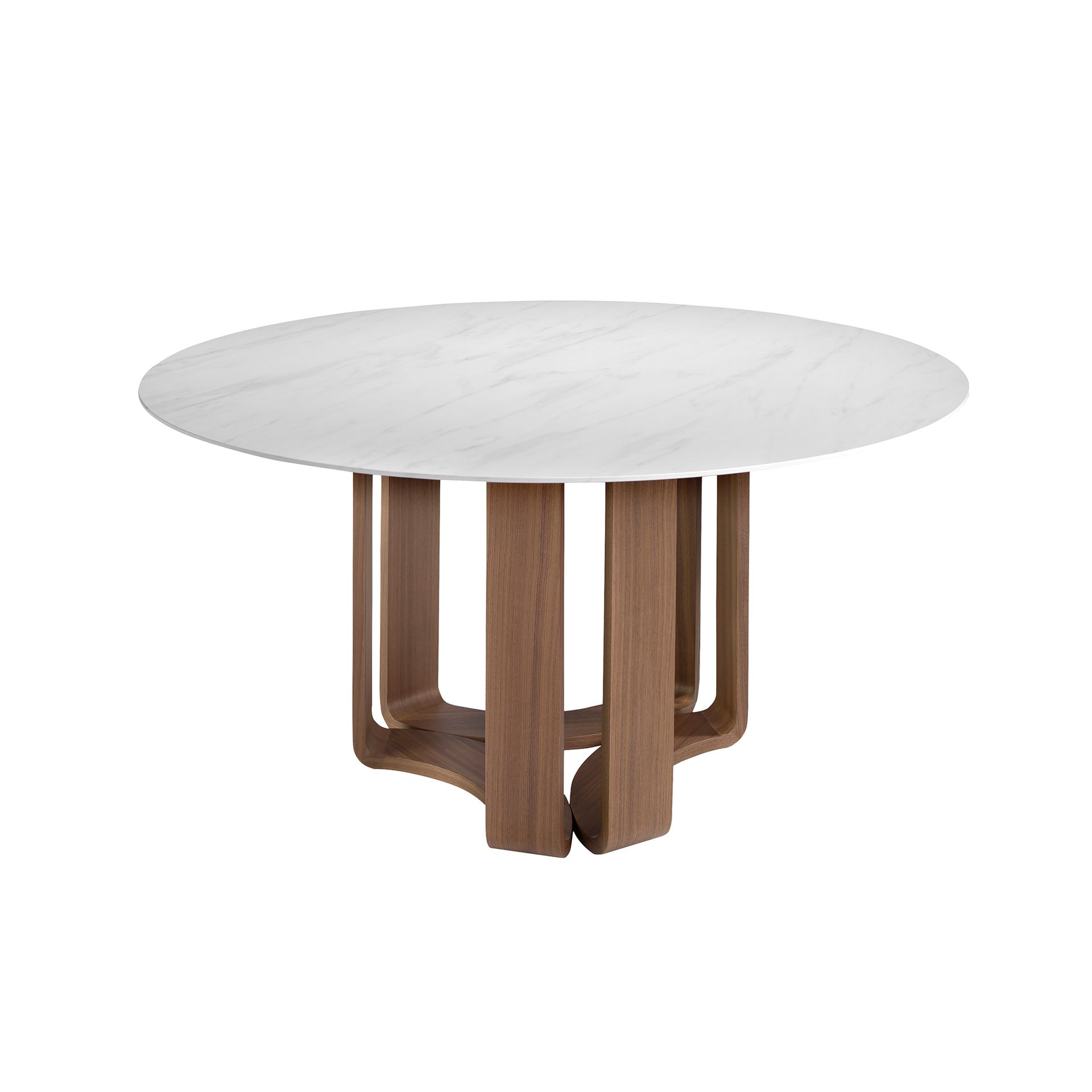 Round porcelain marble and walnut dining table