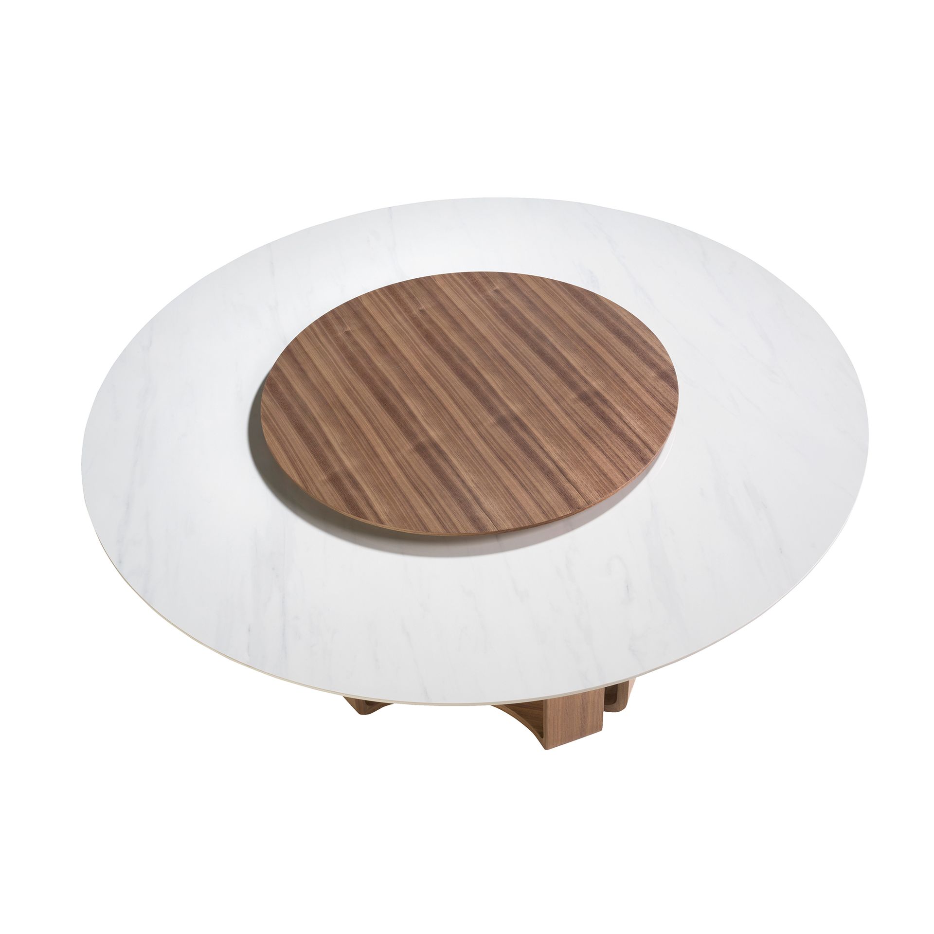Round porcelain marble and walnut dining table