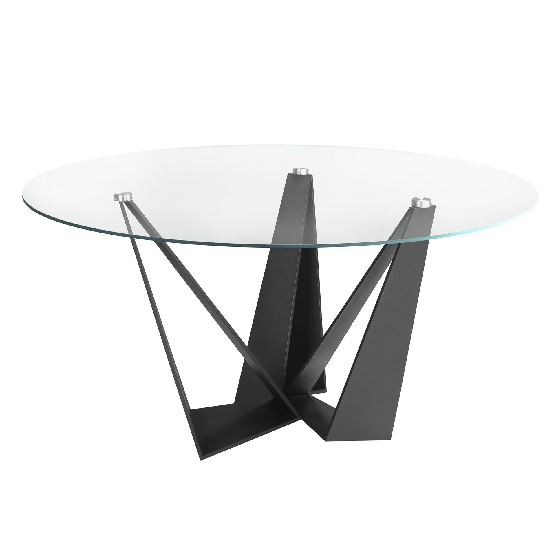 Round tempered glass and black steel dining table