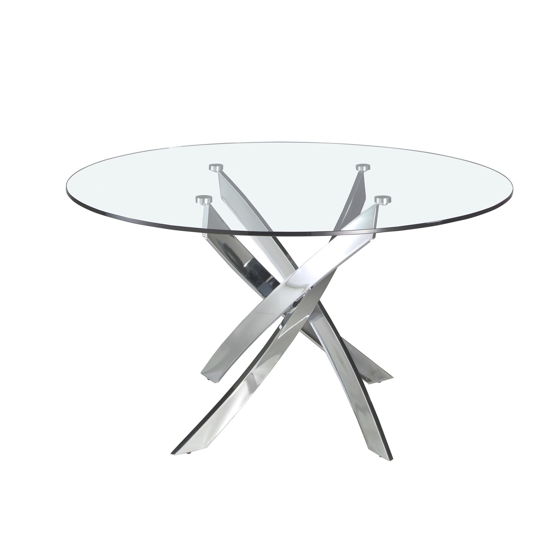 Round tempered glass and chrome-plated steel dining table