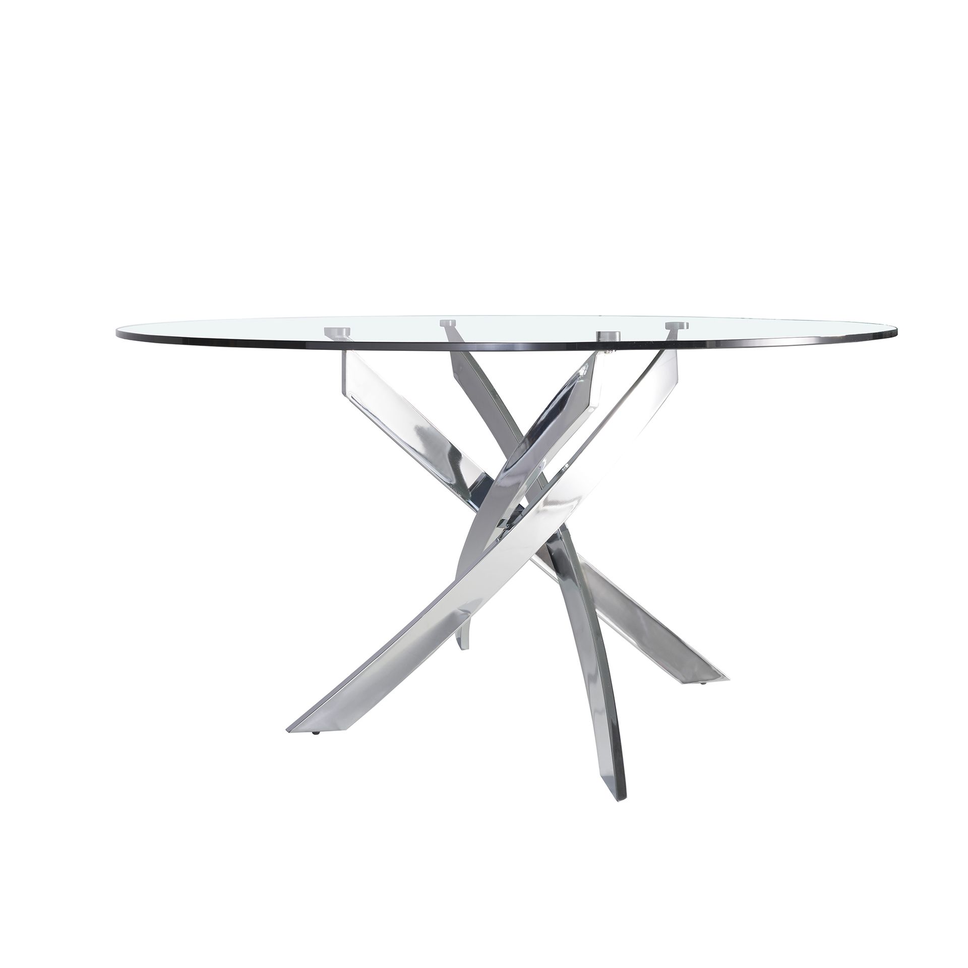 Round tempered glass and chrome-plated steel dining table