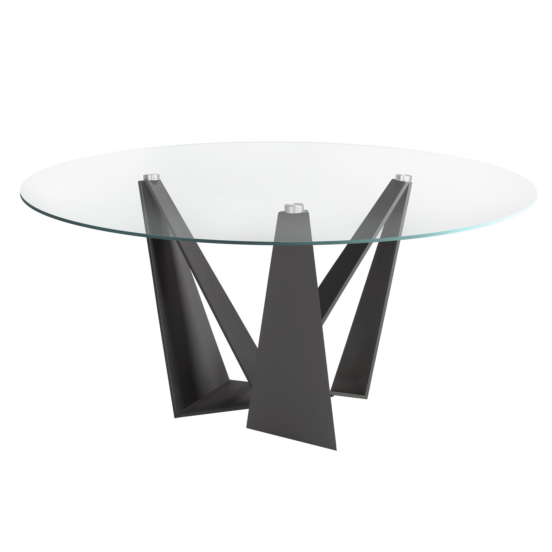 Round tempered glass and black steel dining table