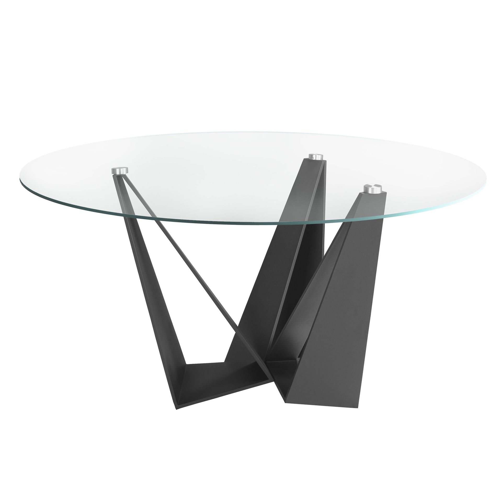 Round tempered glass and black steel dining table