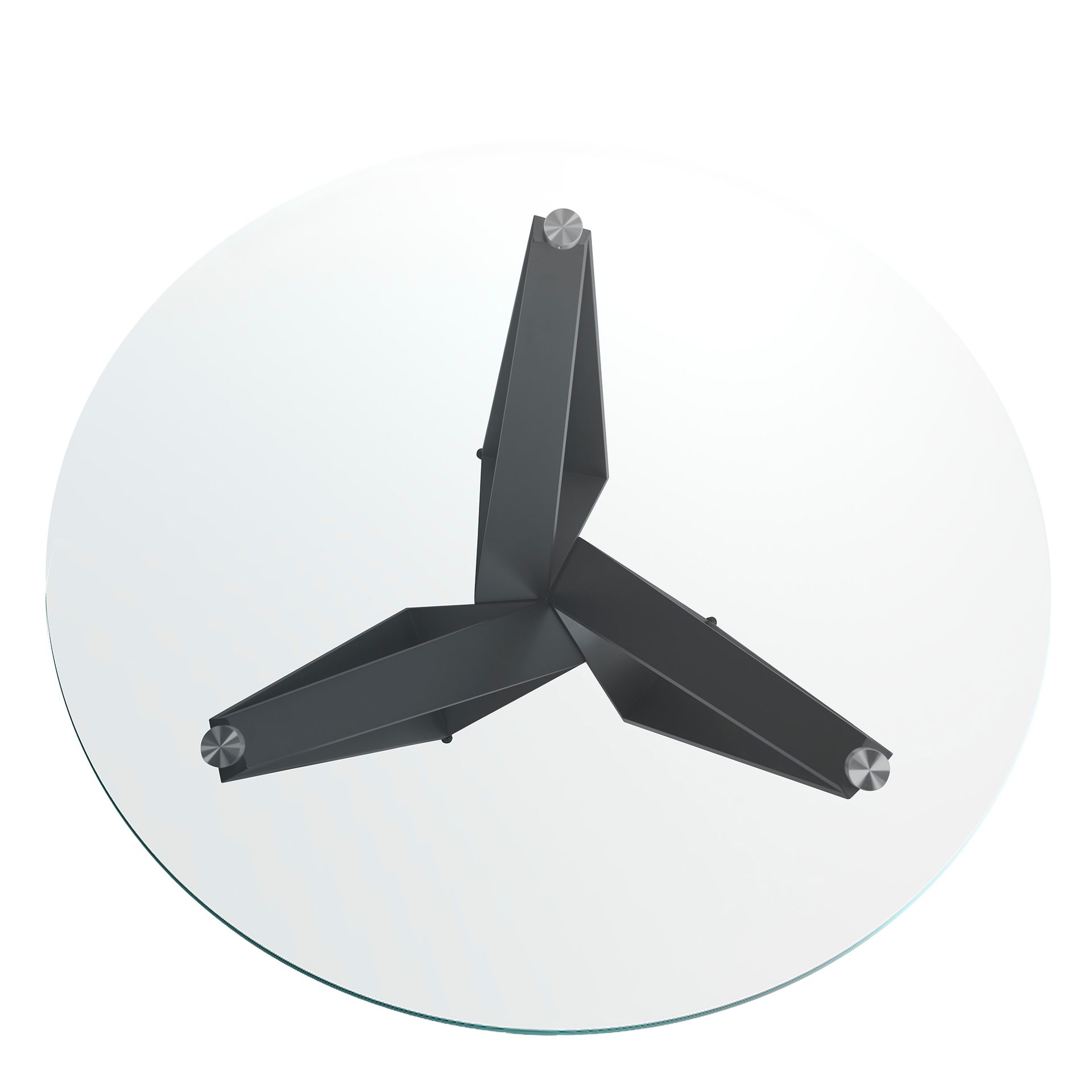 Round tempered glass and black steel dining table