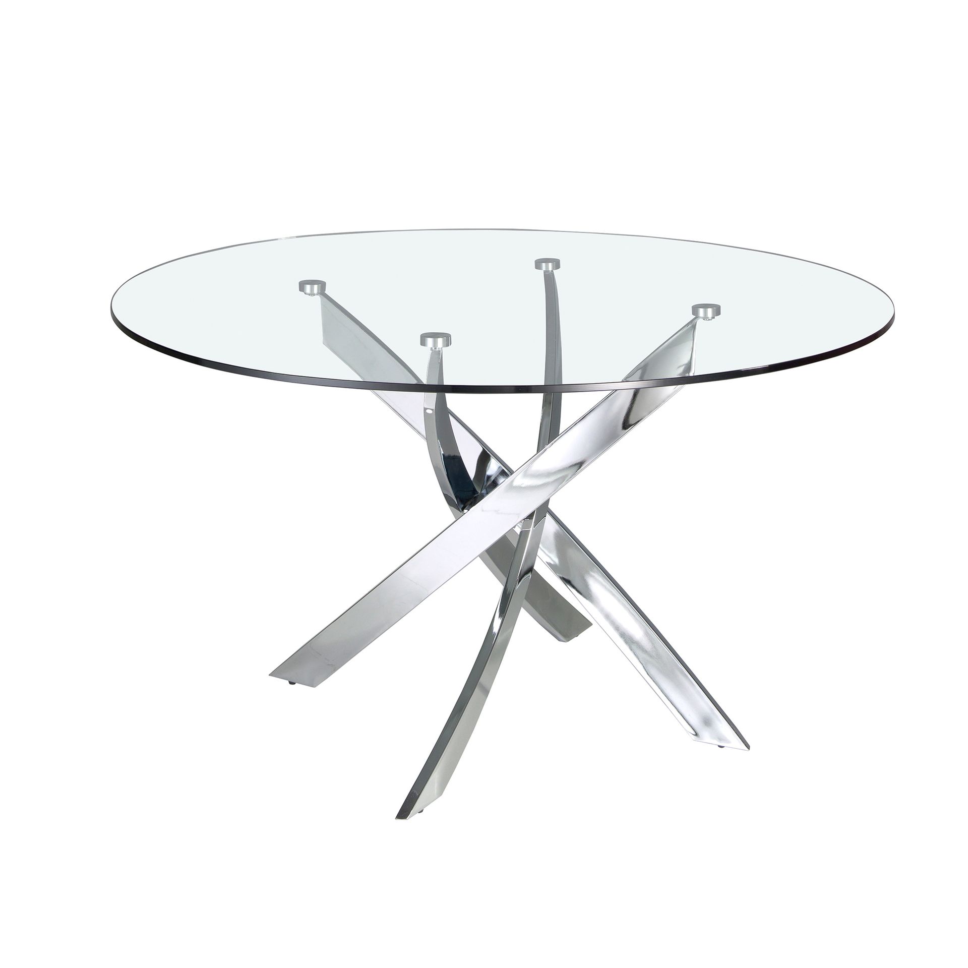 Round tempered glass and chrome-plated steel dining table