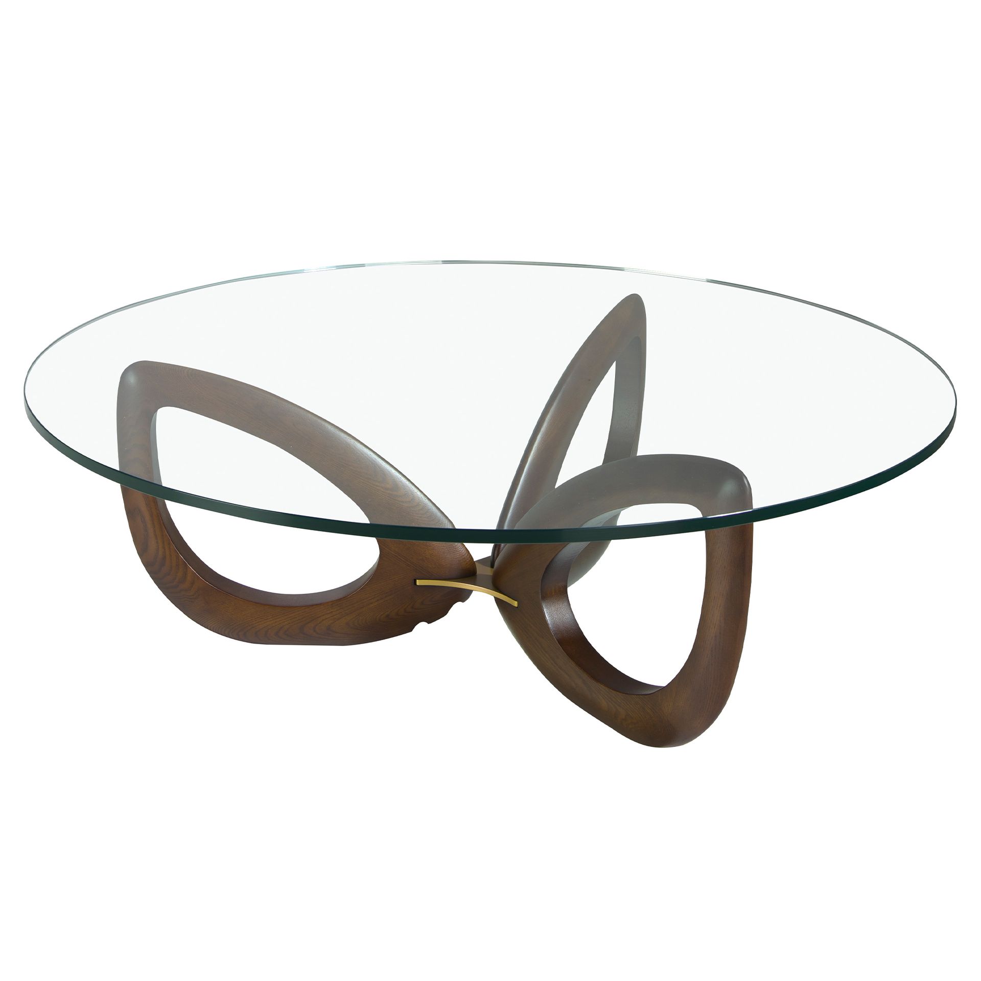 Round tempered glass and walnut coffee table