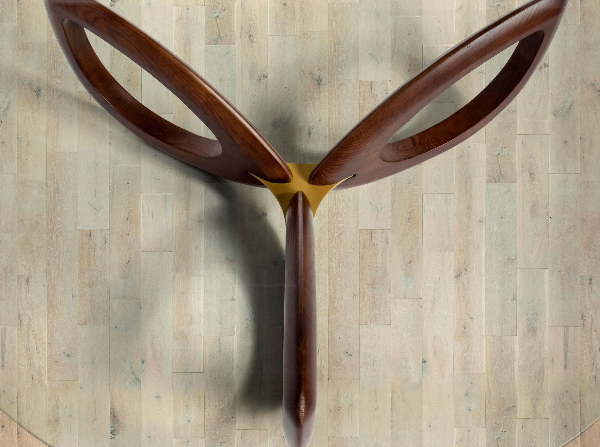Round tempered glass and walnut coffee table