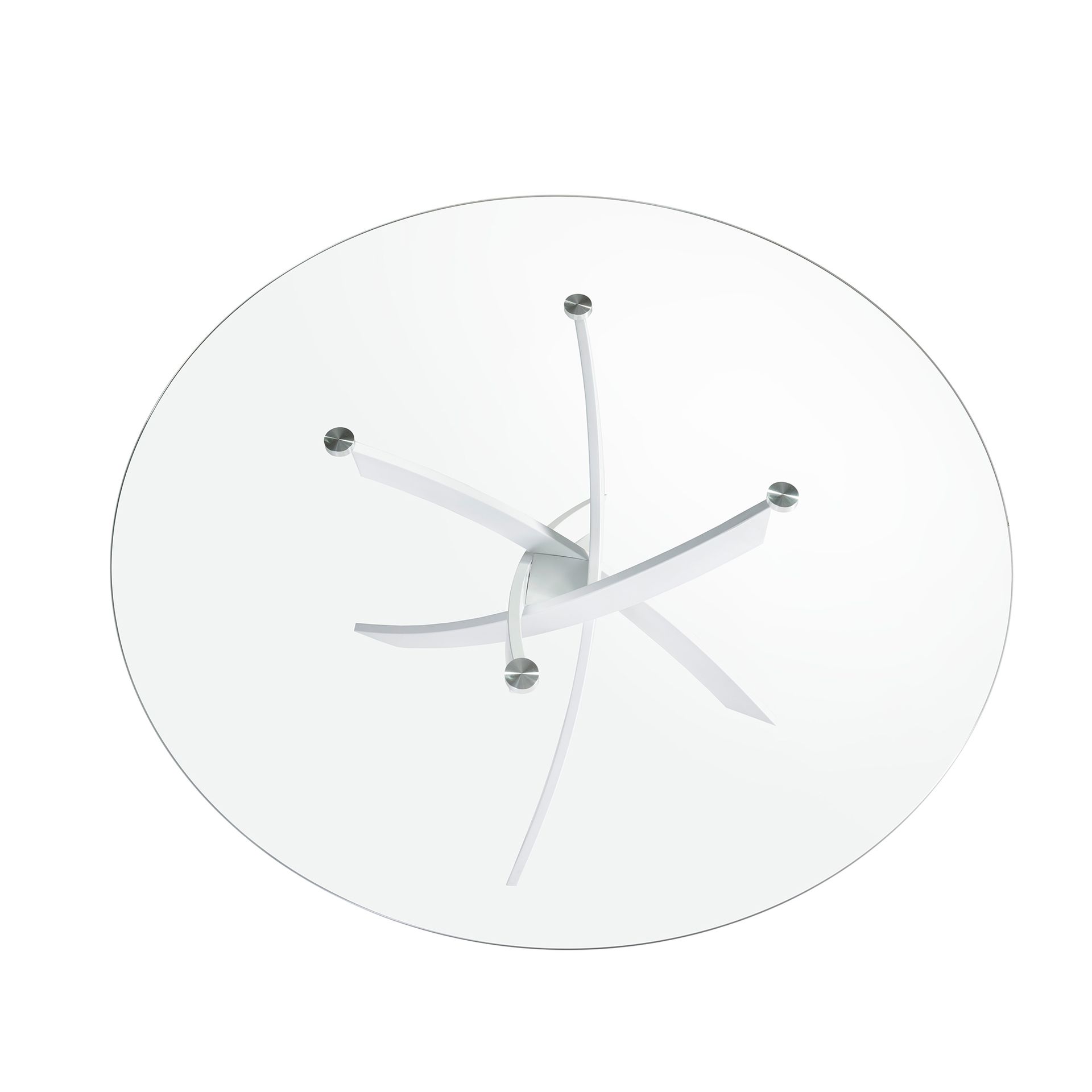 Round tempered glass and white steel dining table
