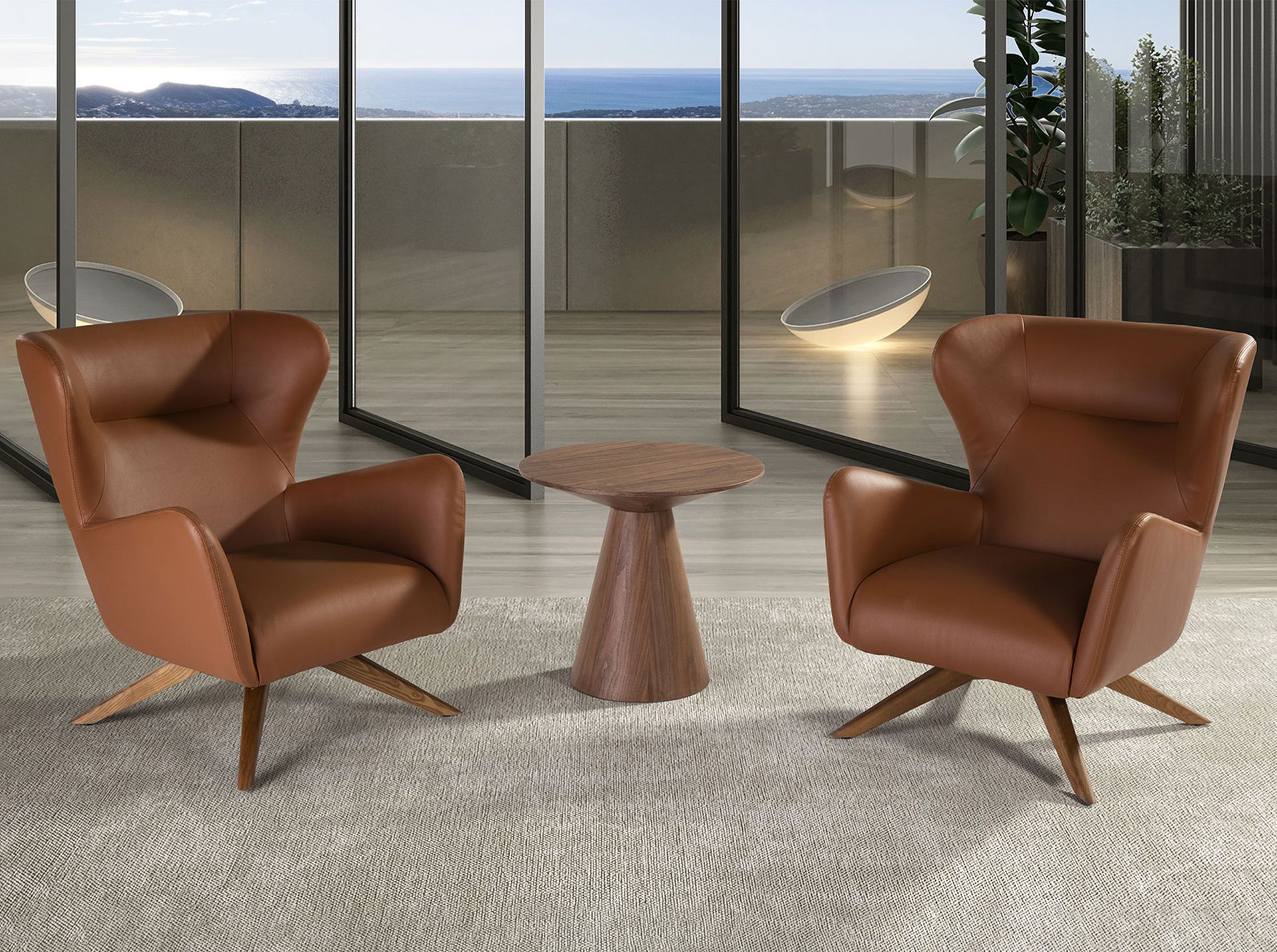 Round walnut corner table