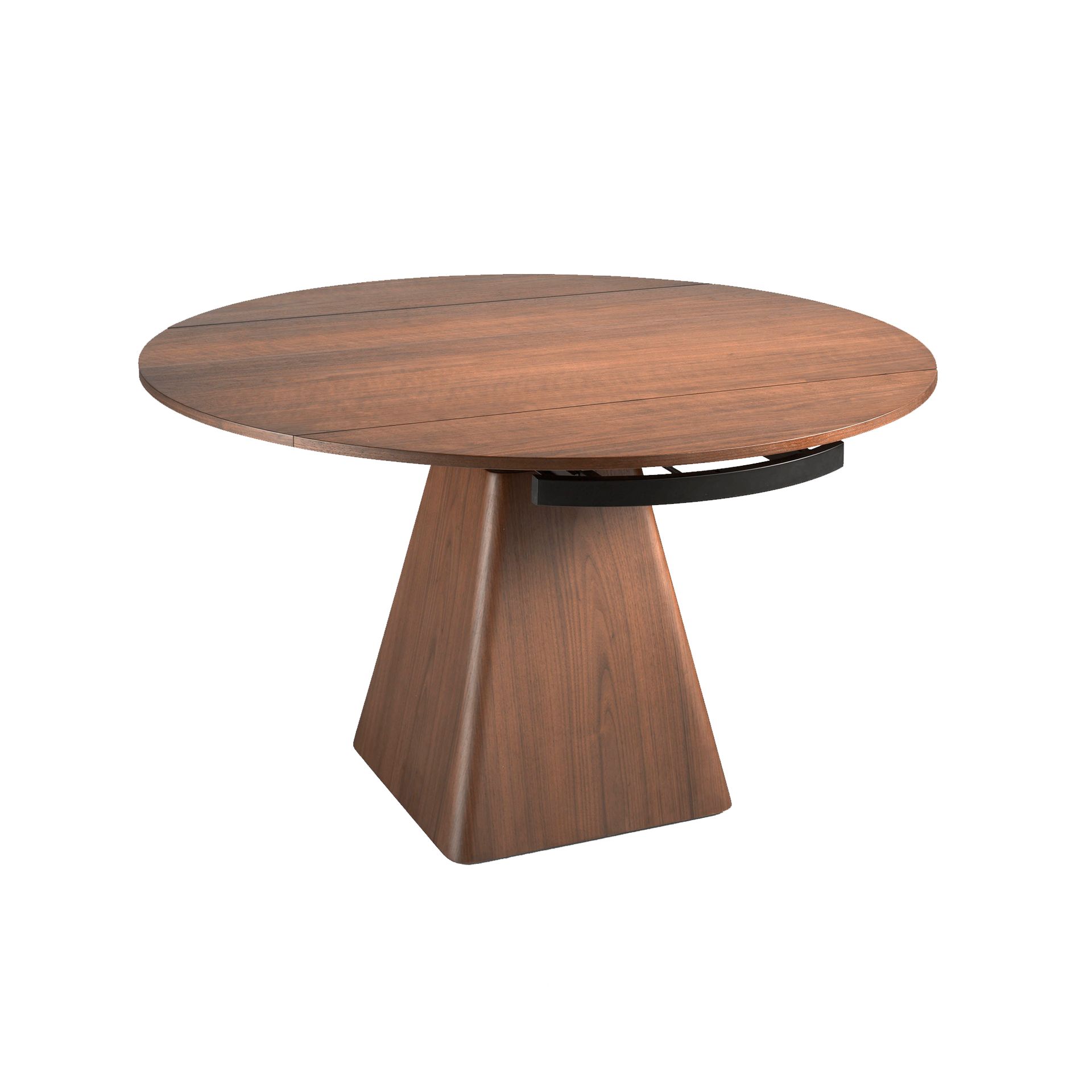 Round walnut extending dining table