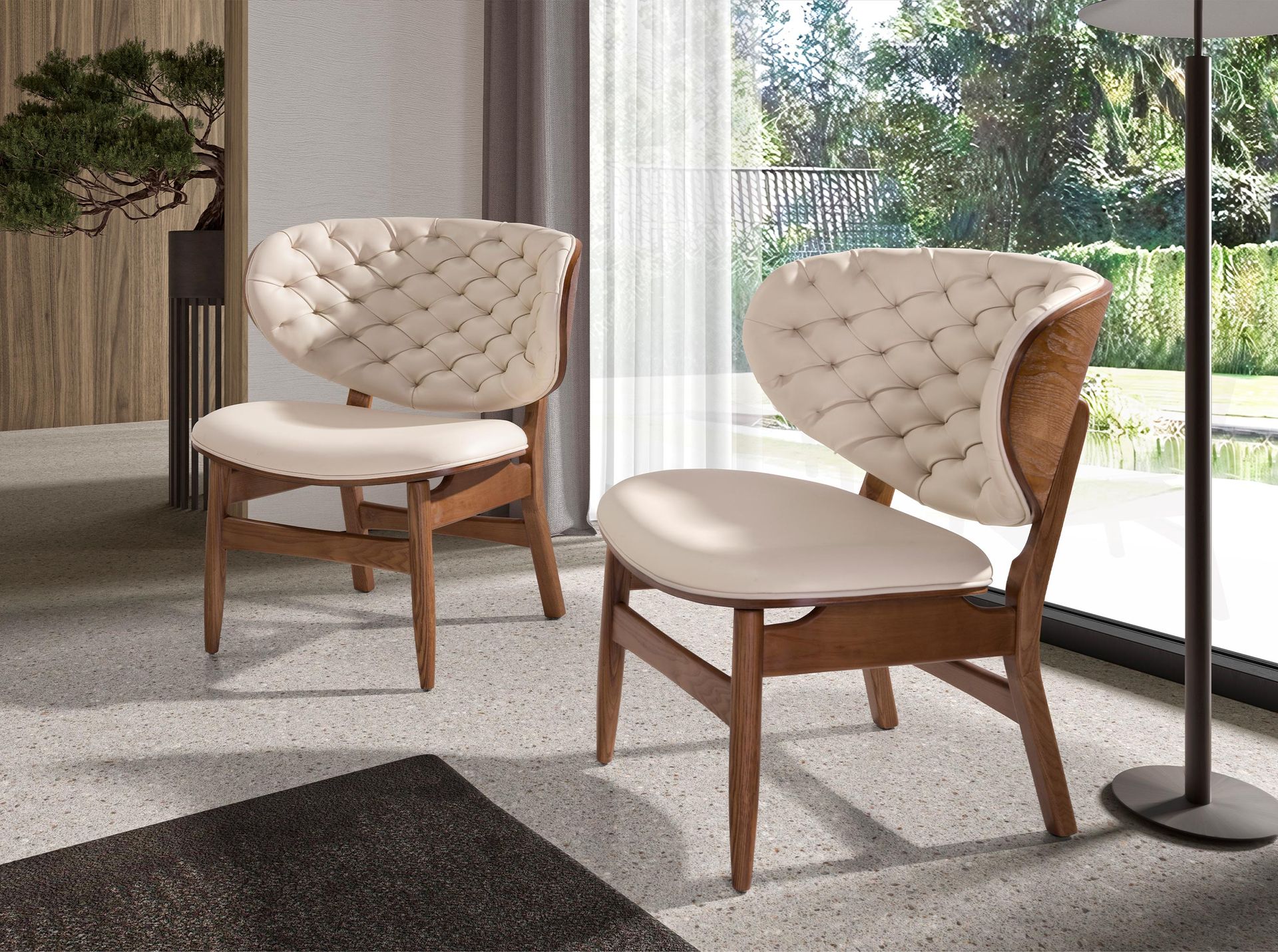 Sand and walnut leatherette armchair