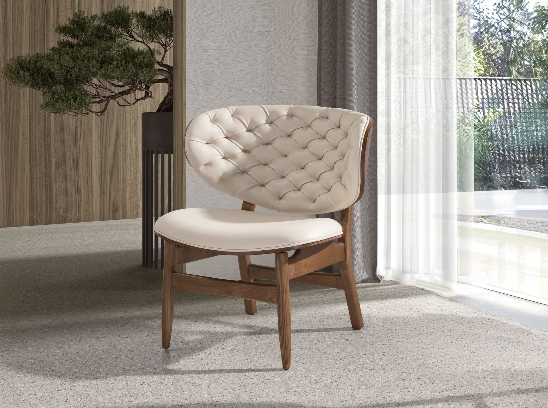 Sand and walnut leatherette armchair