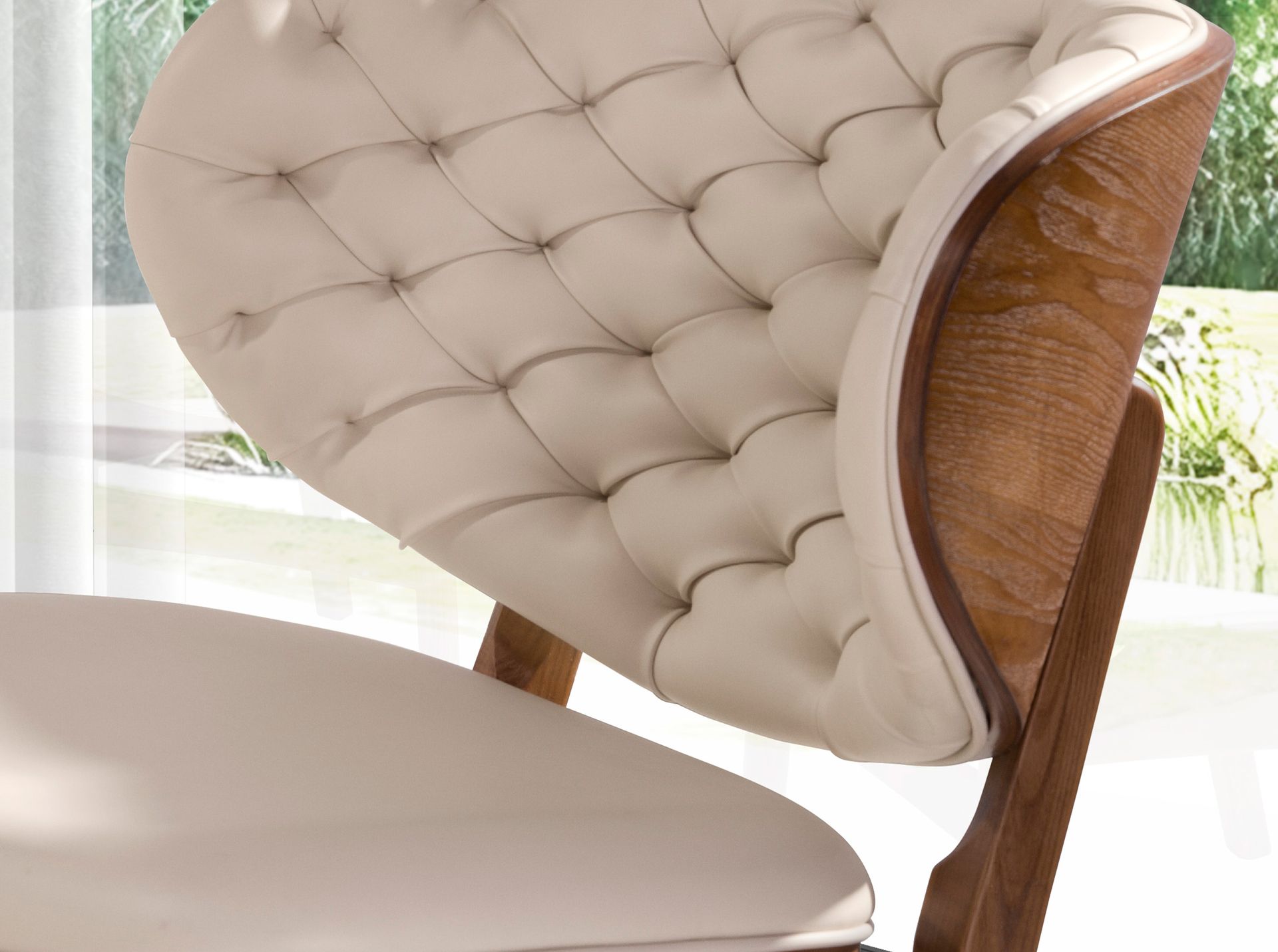 Sand and walnut leatherette armchair