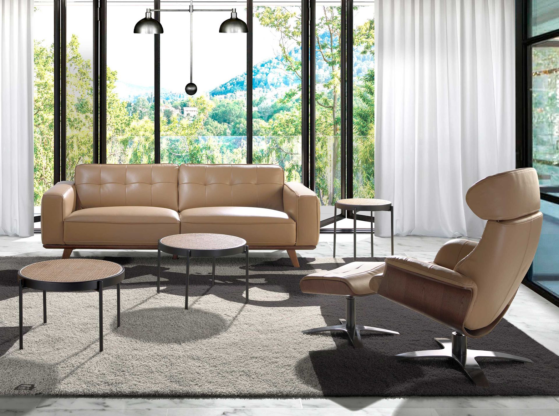Sand leather swivel recliner armchair