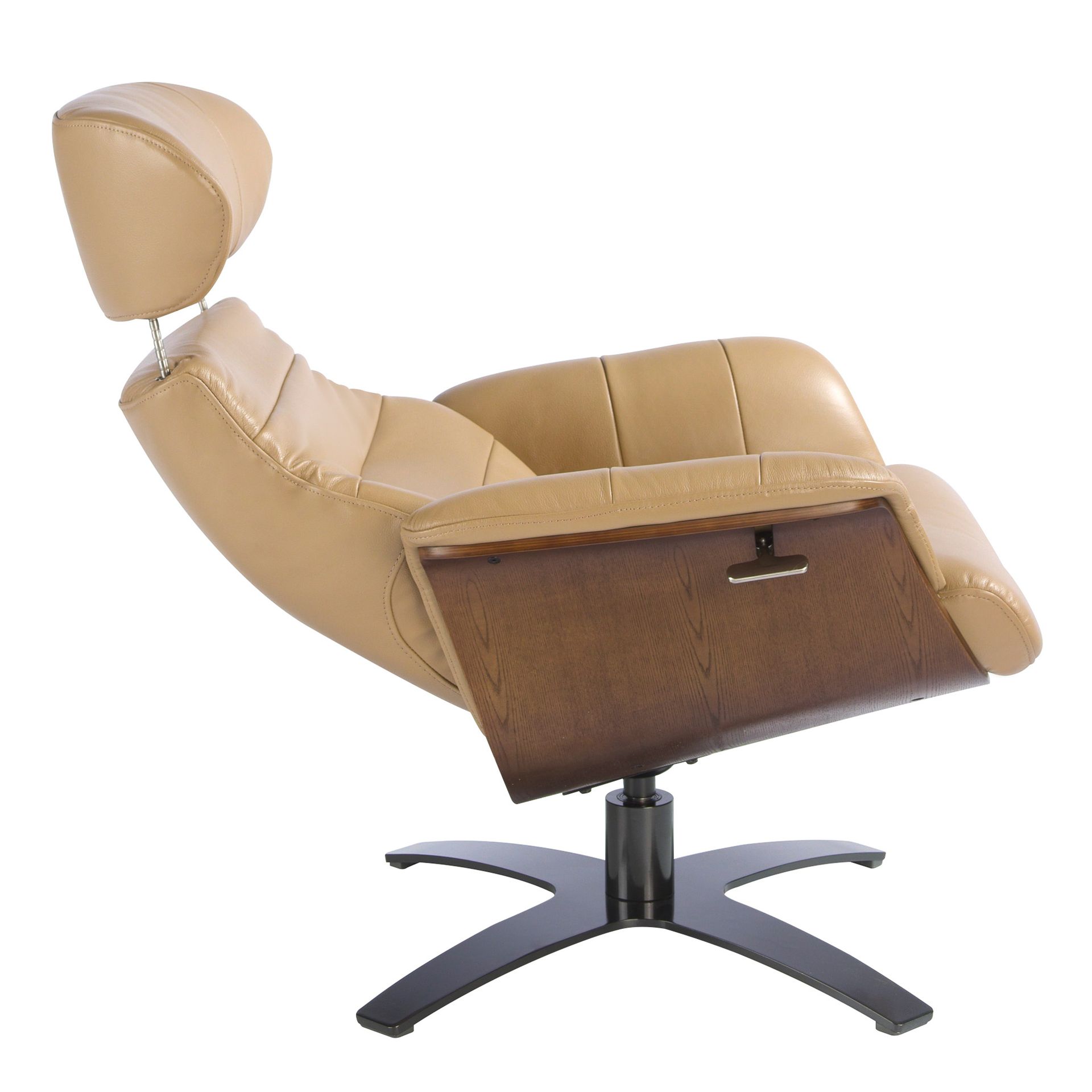Sand leather swivel recliner armchair