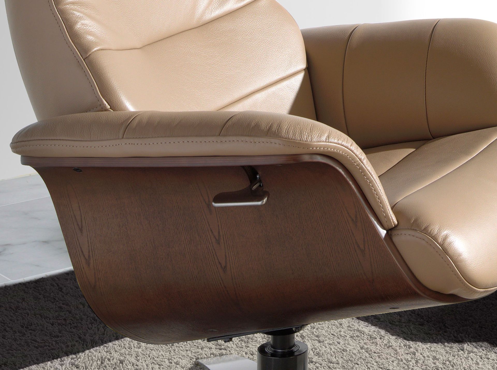 Sand leather swivel recliner armchair