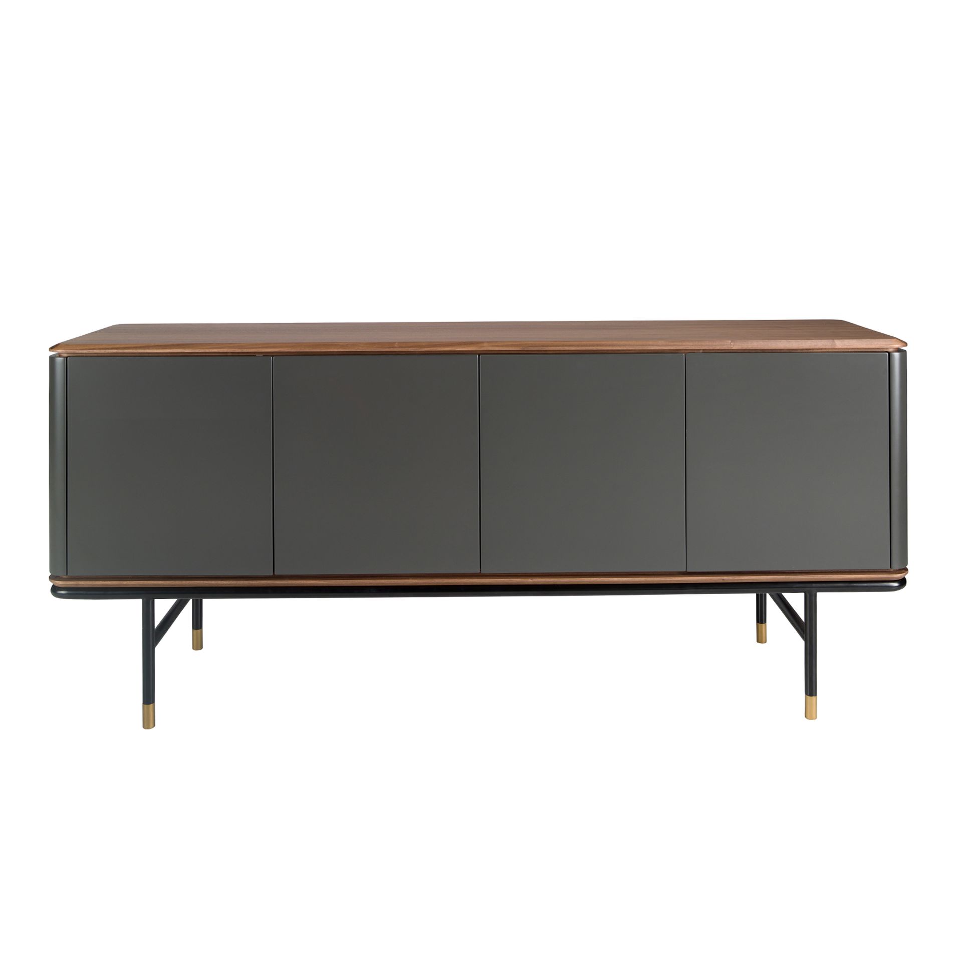 Sideboard in dark grey wood, black steel and walnut top