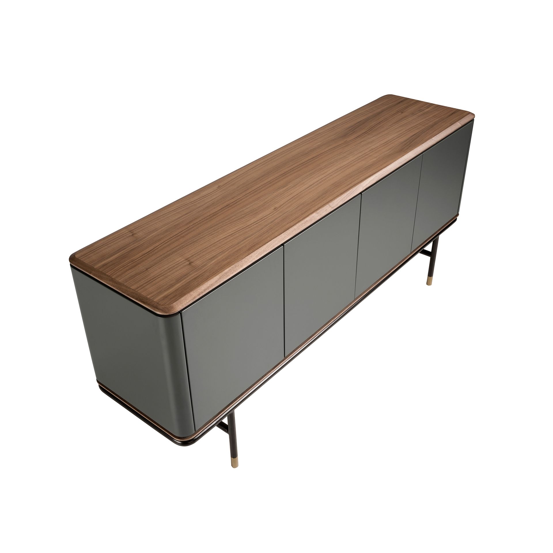 Sideboard in dark grey wood, black steel and walnut top