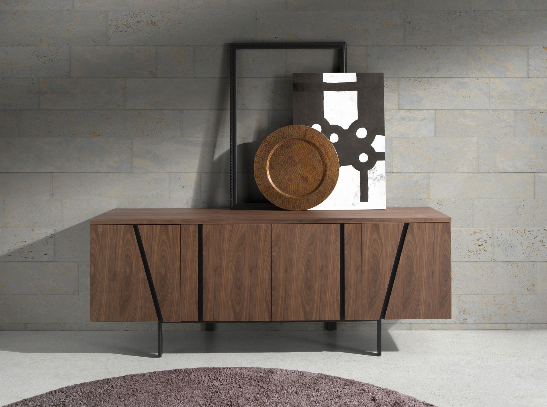 Sideboard walnut and black steel