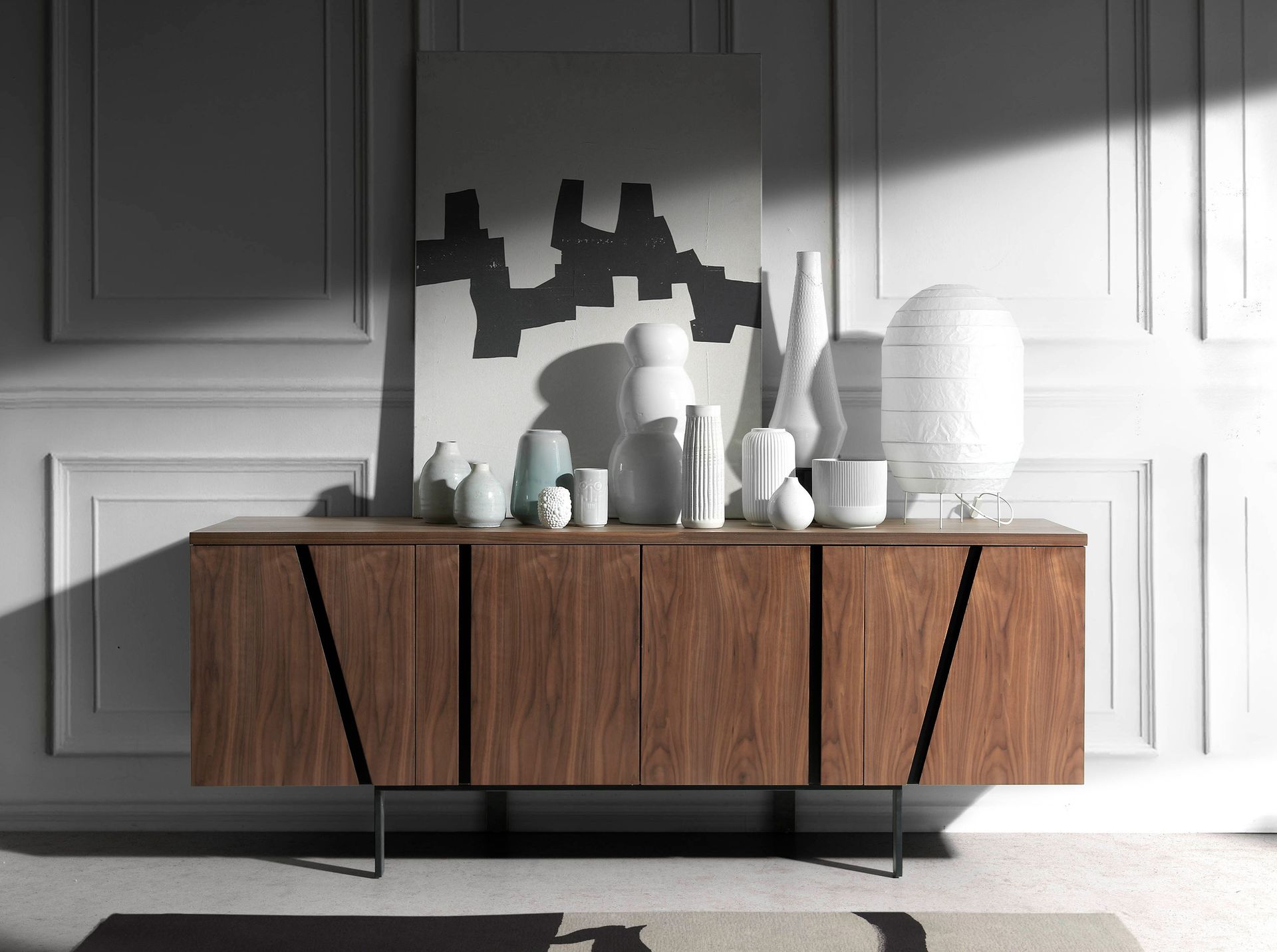 Sideboard walnut and black steel