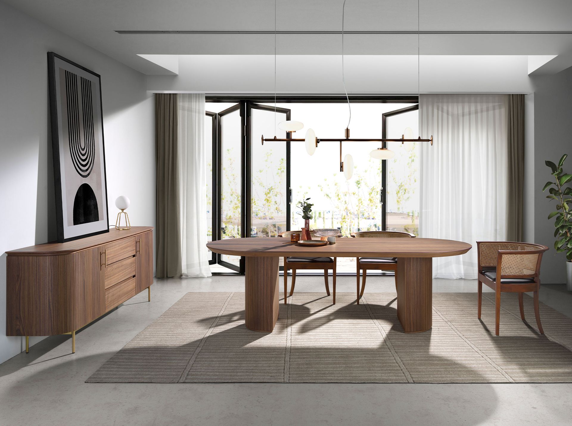 Sideboard walnut and golden polished steel