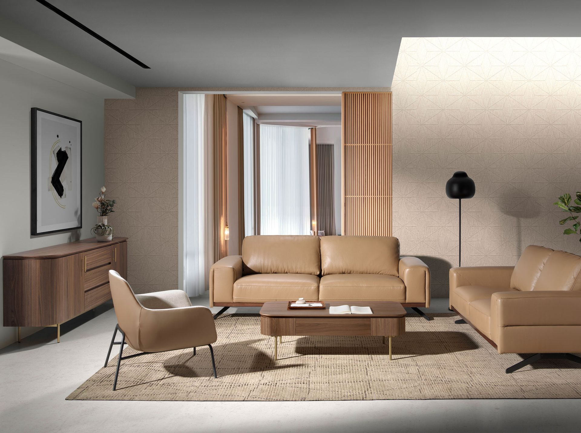 Sideboard walnut and golden polished steel