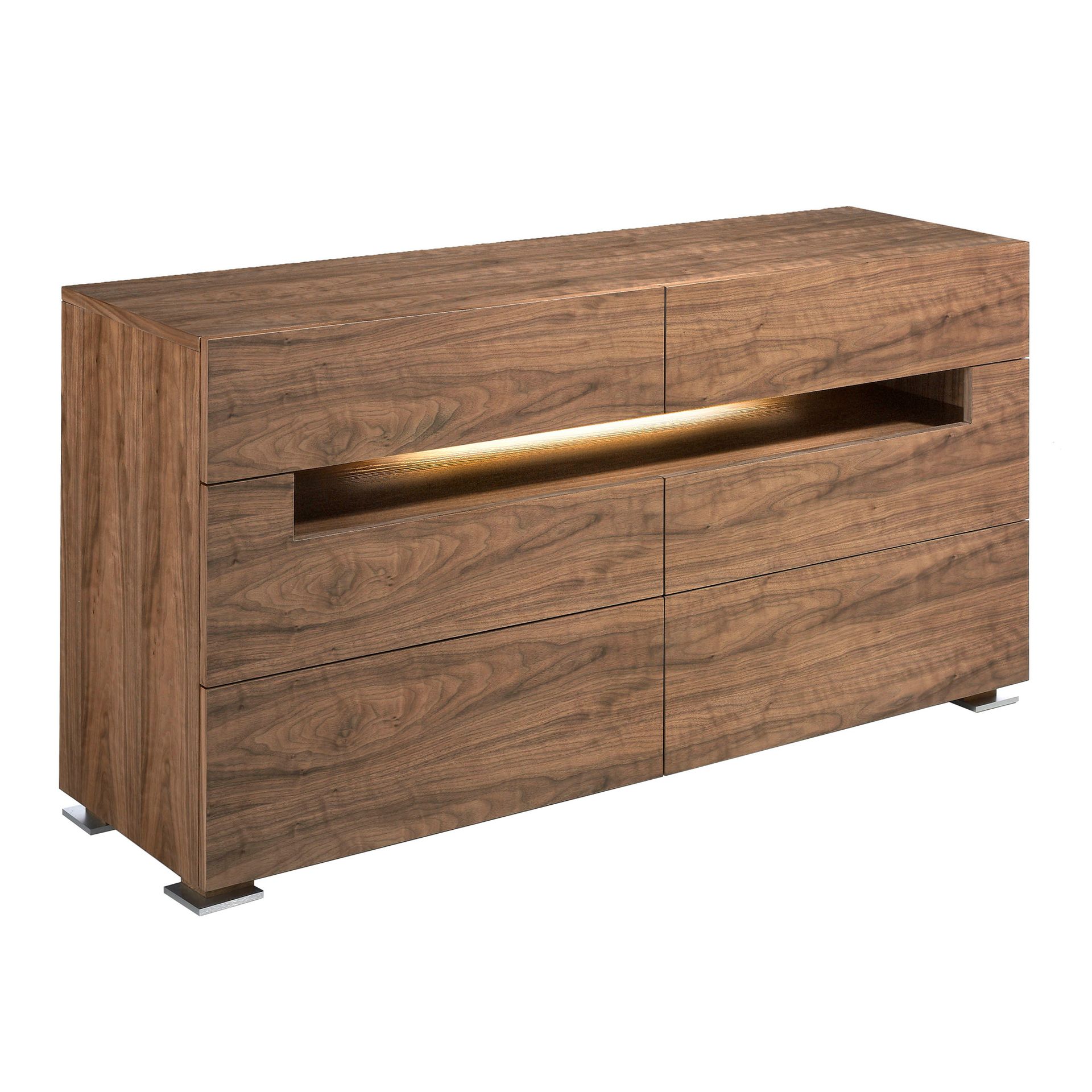 Sideboard walnut and polished steel with interior lighting