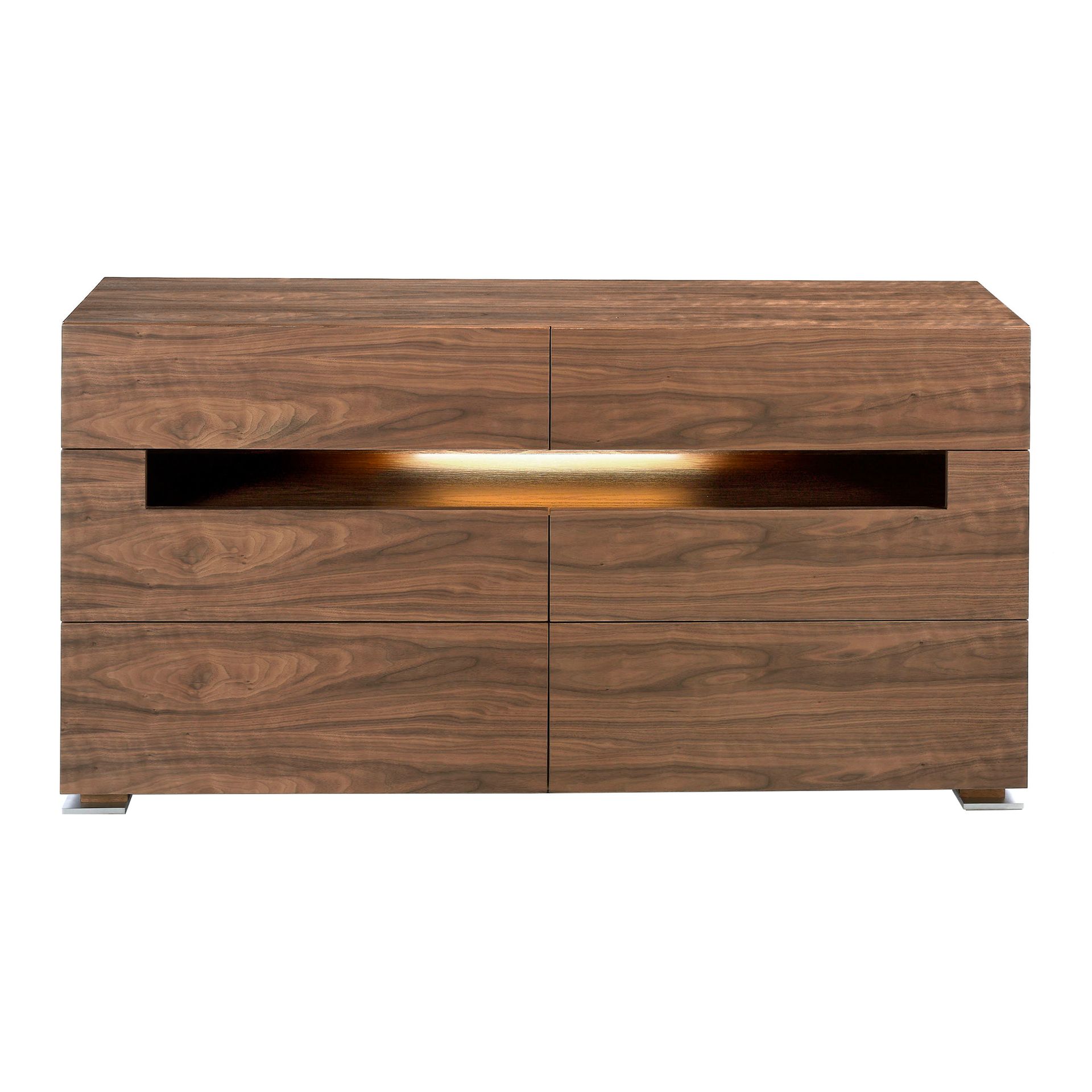 Sideboard walnut and polished steel with interior lighting