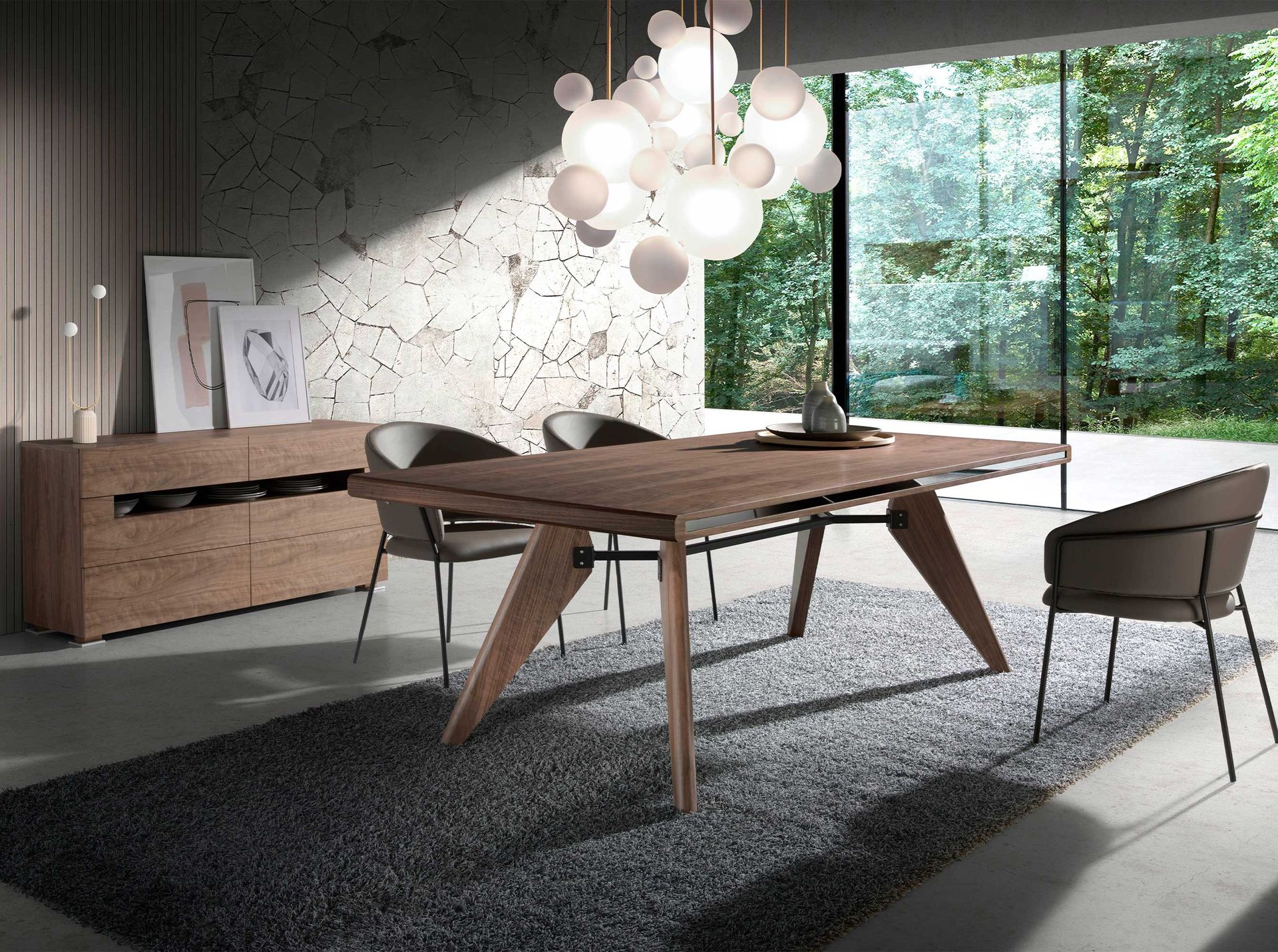 Sideboard walnut and polished steel with interior lighting
