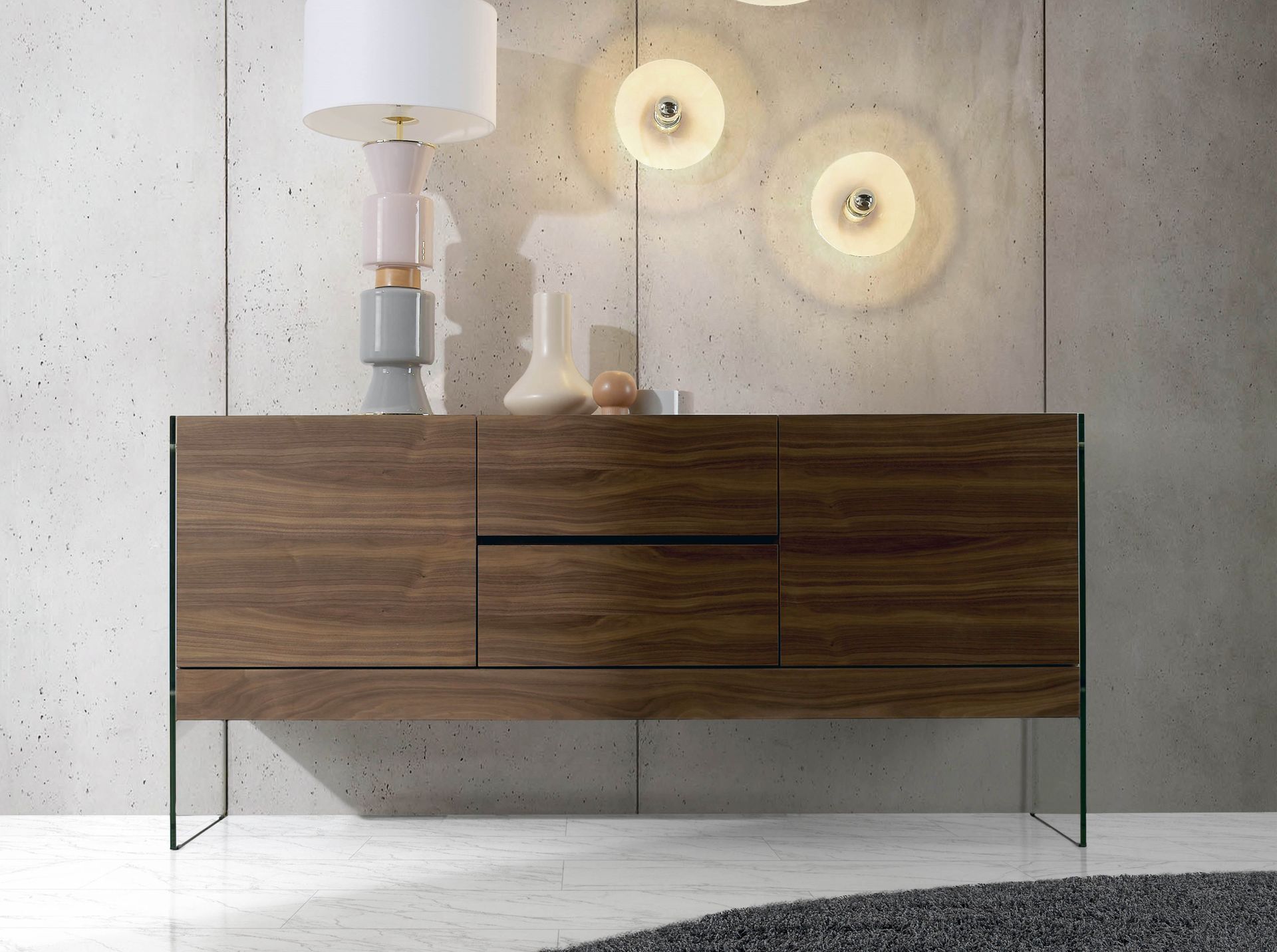 Sideboard walnut and tempered glass