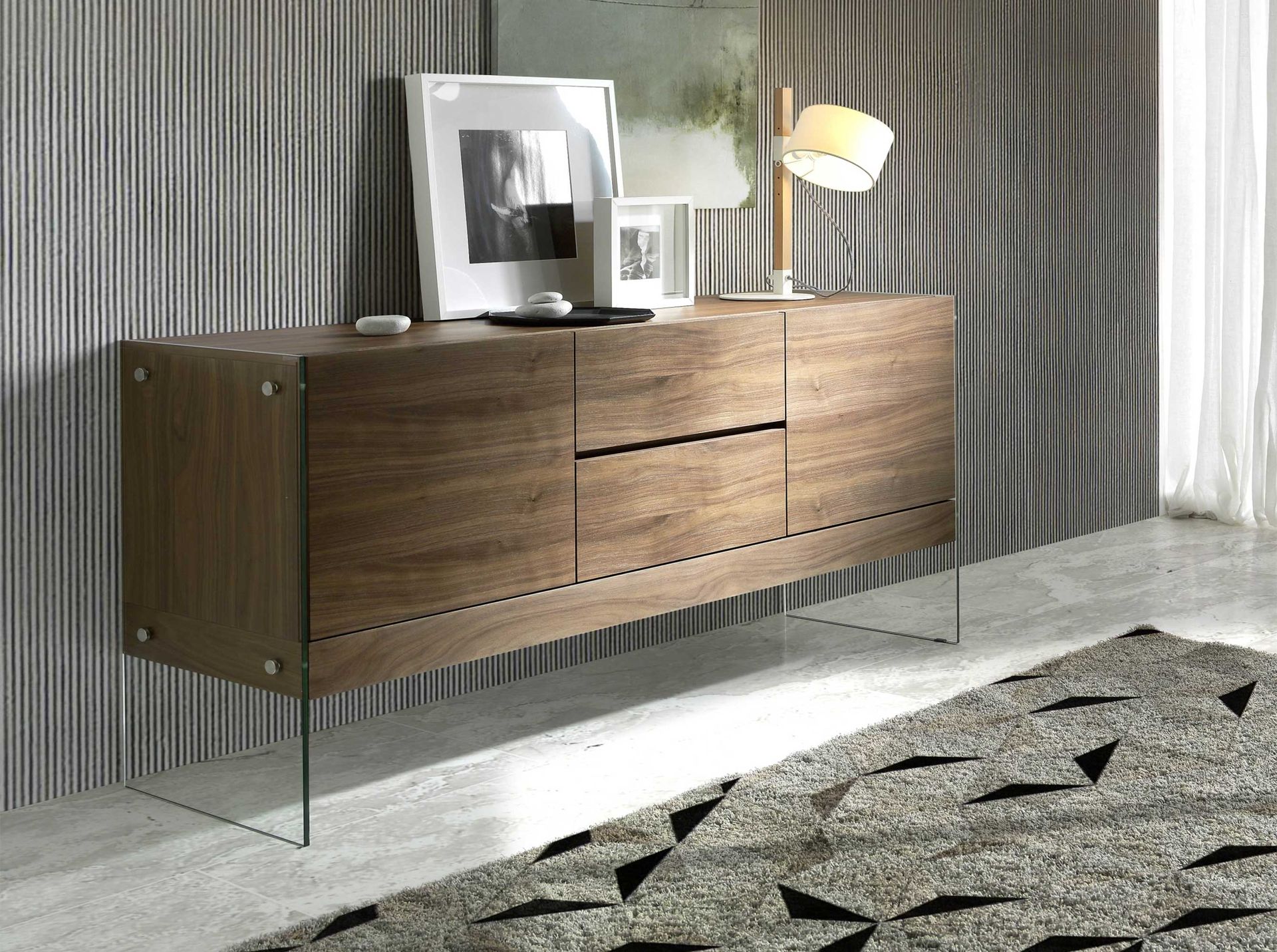 Sideboard walnut and tempered glass