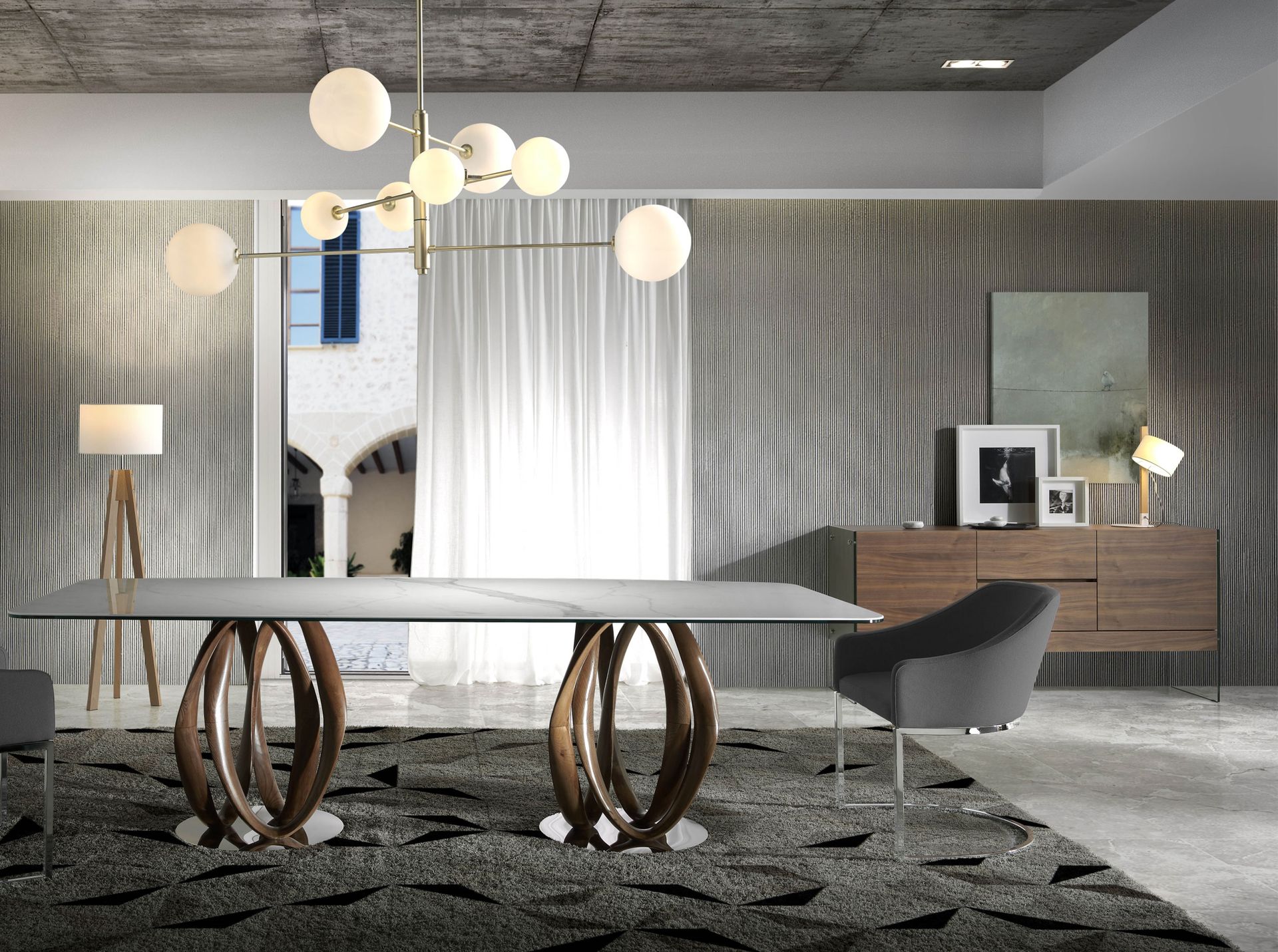 Sideboard walnut and tempered glass