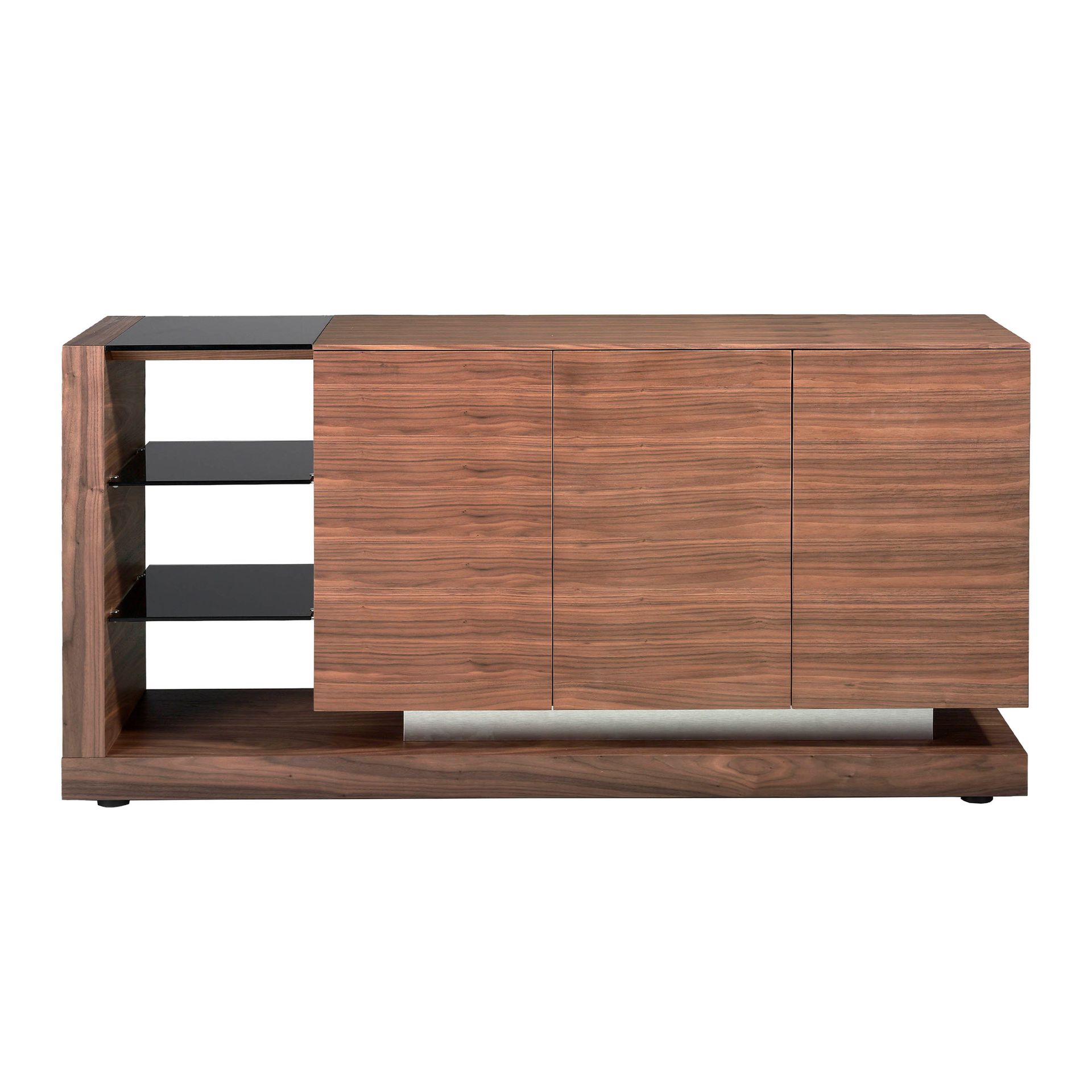 Sideboard walnut, brushed steel and black glass top