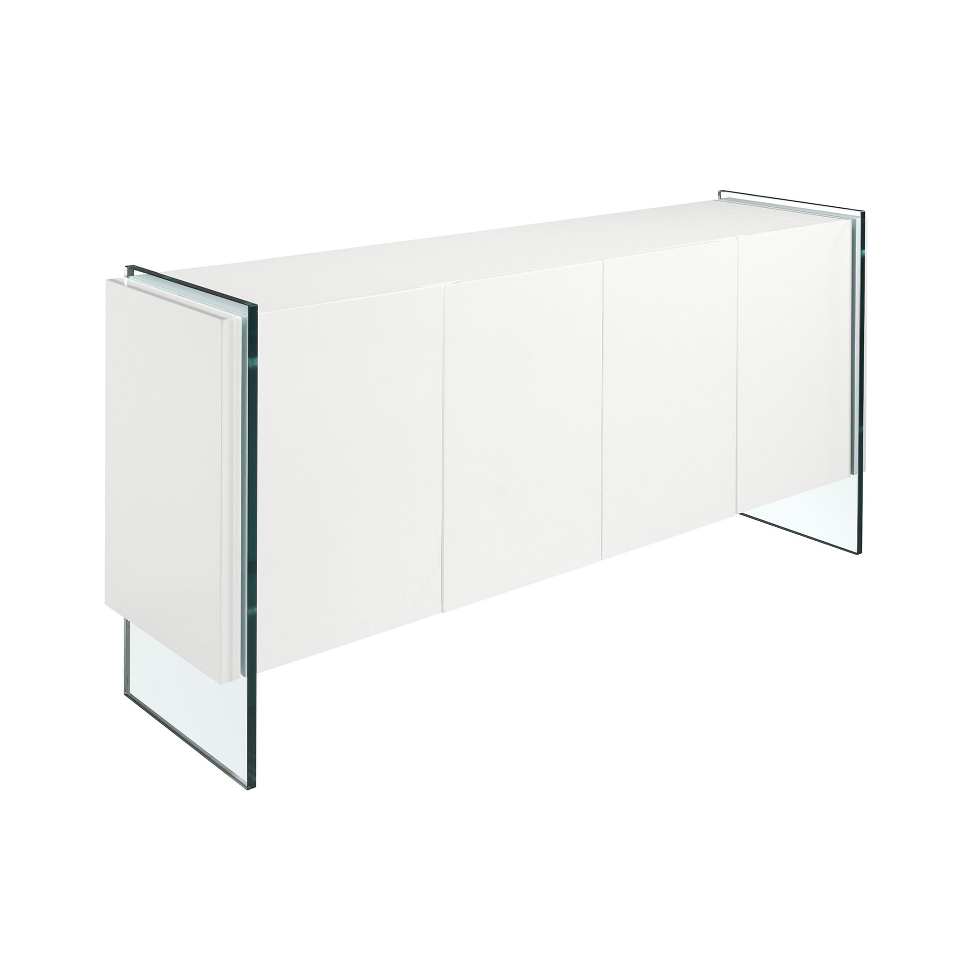 Sideboard white wood and tempered glass