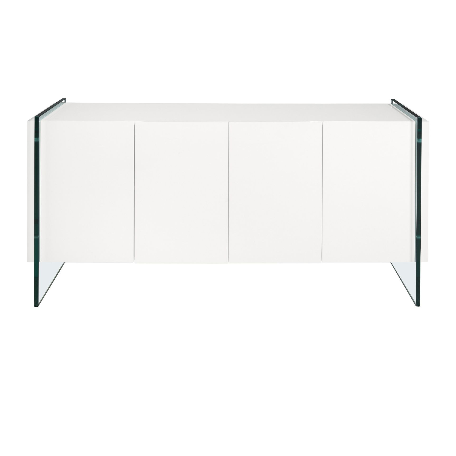 Sideboard white wood and tempered glass